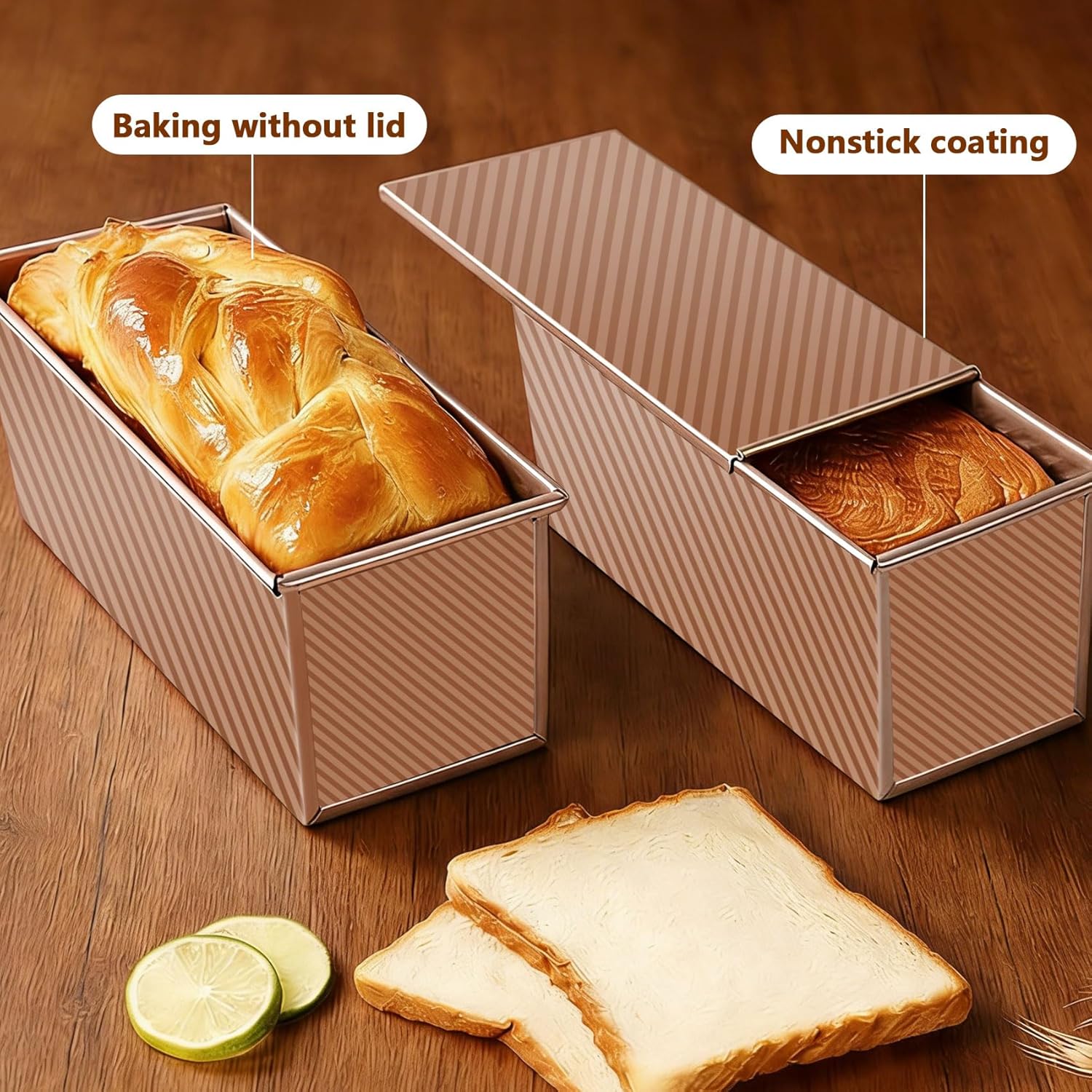 Pullman Loaf Pan with Lid 13x4, Large Bread Pan for Homemade Sandwich with Cover, 2.2lb Long Bread Loaf Tin for Sourdough, Nonstick & Easy Clean (Gold) - Image 6