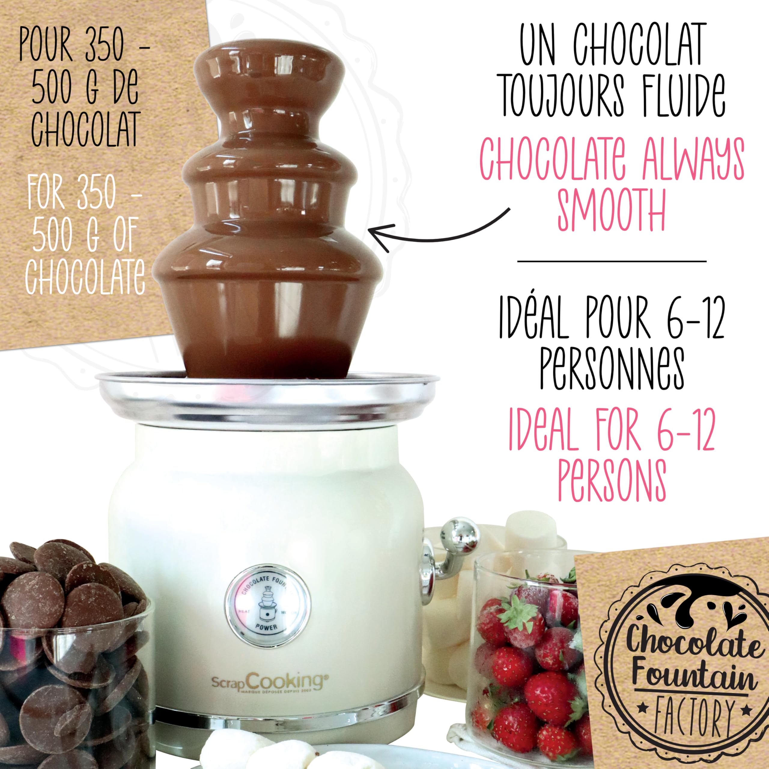 ScrapCooking - Fontaine à Chocolat - Tour 3 Étages en Inox & Maintien au Chaud - Design Vintage - Machine Fondue Chocolat Électrique - Idée Cadeau Pâtisserie Cuisine - 3897