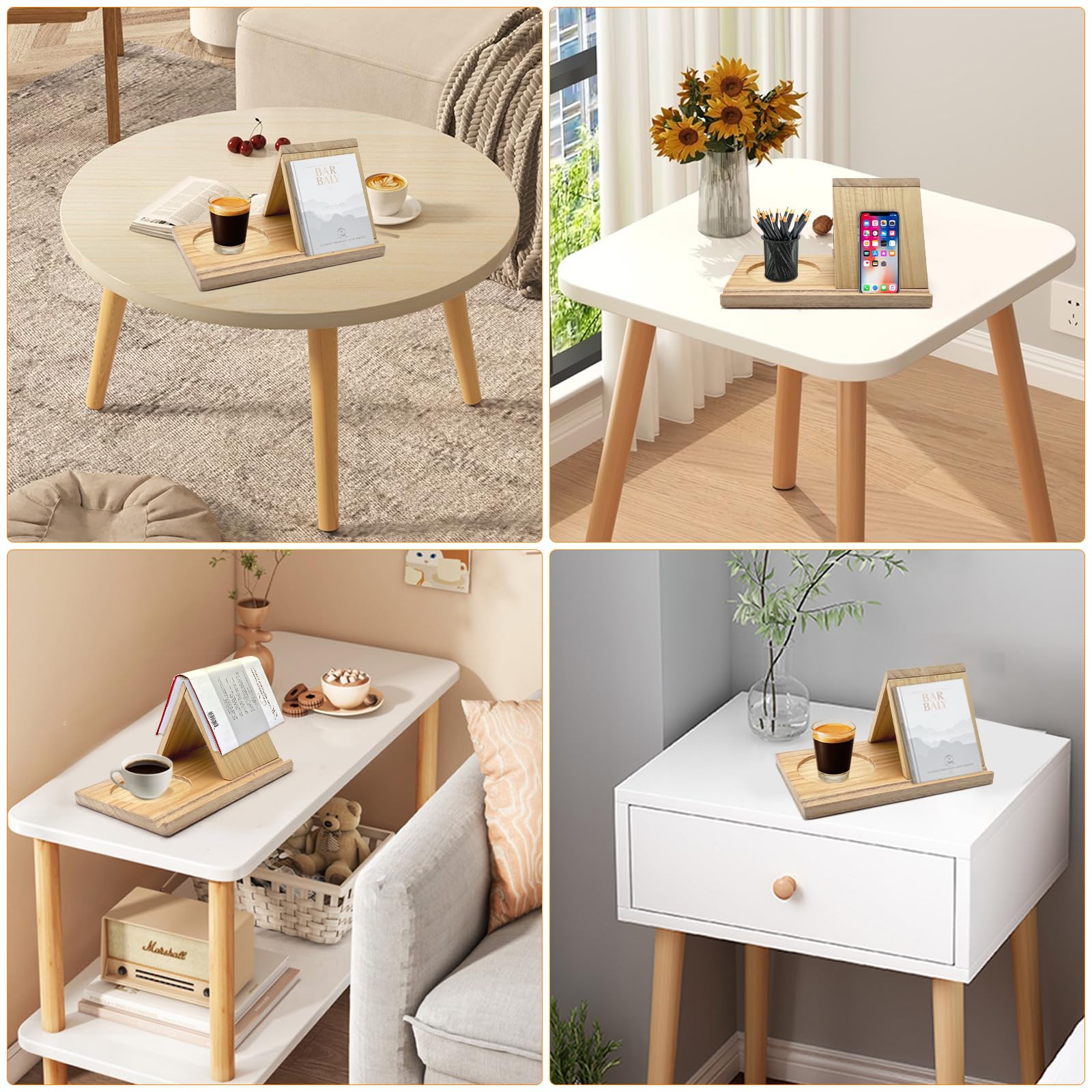 Supporto Per Libri Triangolare In Legno Massello: Portariviste Da Scrivania Con Porta Tazza, Regalo Originale Per Mamma E Appassionati Di Lettura - 3