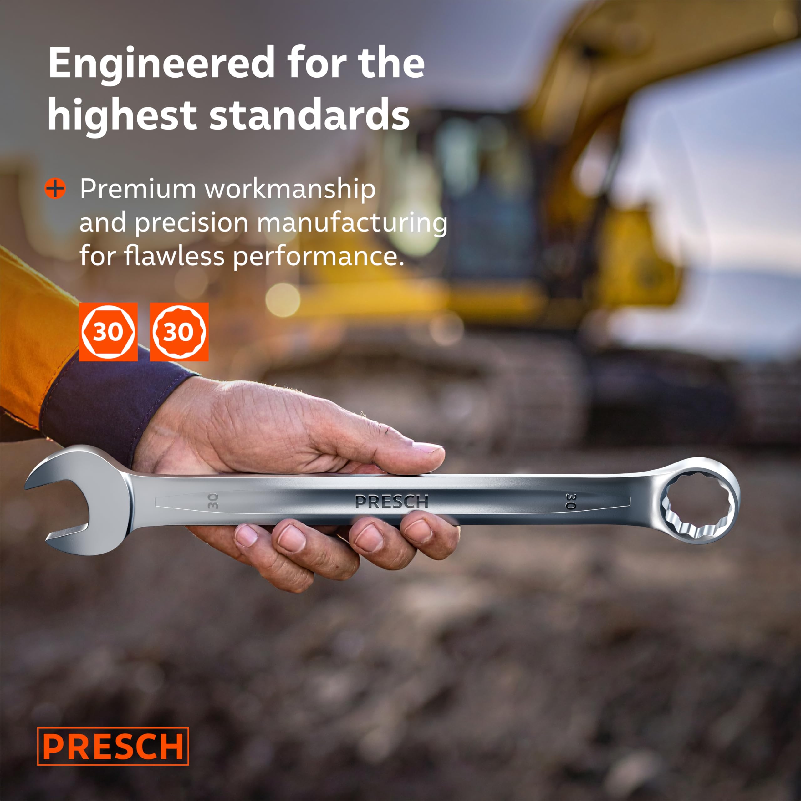 PRESCH Combination Spanner 30mm, Precision-machined & exceptionally Robust Spanner, 15° Angled for Tight-Space Work - Image 2