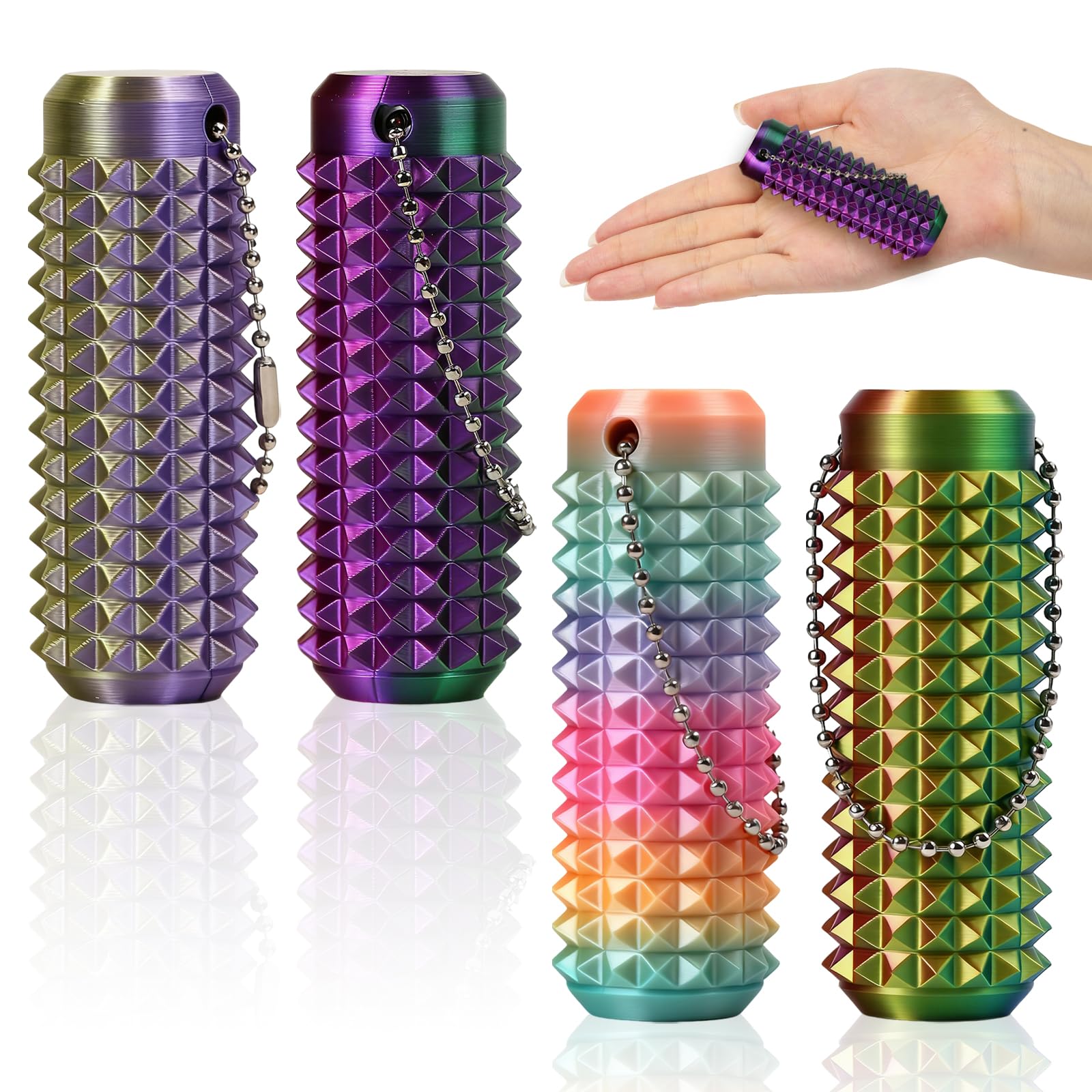 4Pcs Pain Fidget Toys, 3D Printed Spiky Grippie Stim Keychain, Pain Stim Fidget Toy for Adults & Teens Office Novelty Gifts Sensory Toy for Stress Relief and Focus
