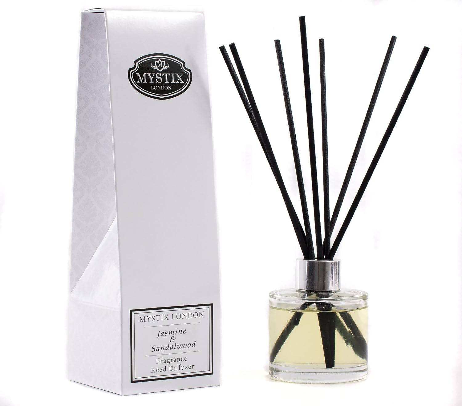 Mystix London | Jasmine & Sandalwood Fragrance Oil Reed Diffuser | 200ml | Best Aroma for Home, Kitchen, Living Room and Bathroom | Perfect as a Gift | Refillable Mystix London | Jasmine & Sandalwood Fragrance Oil Reed Diffuser | 200ml | Best Aroma for Home, Kitchen, Living Room and Bathroom | Perfect as a Gift | Refillable