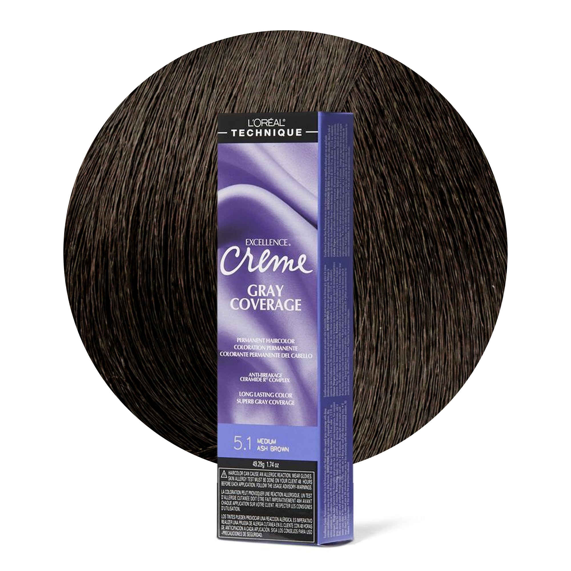 L'Oréal Technique Excellence Crème Permanent Hair Color - Long-Lasting Hair Dye, Rich Formula With No-Drip Application, Superb Gray Coverage