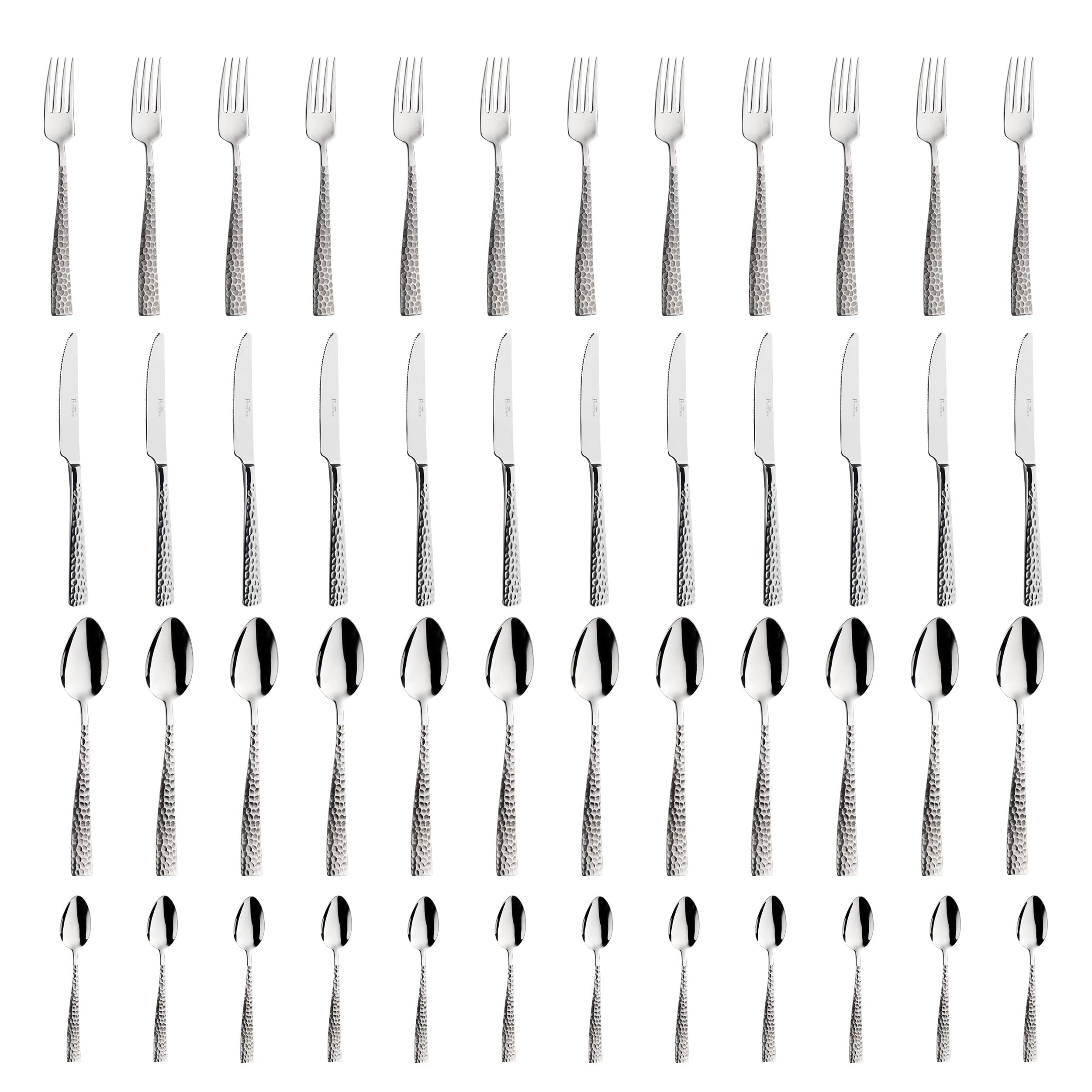 Pintinox, Set 48 pezzi Posate Palace Martellato, Acciaio Inox, Made in Italy, 12 persone