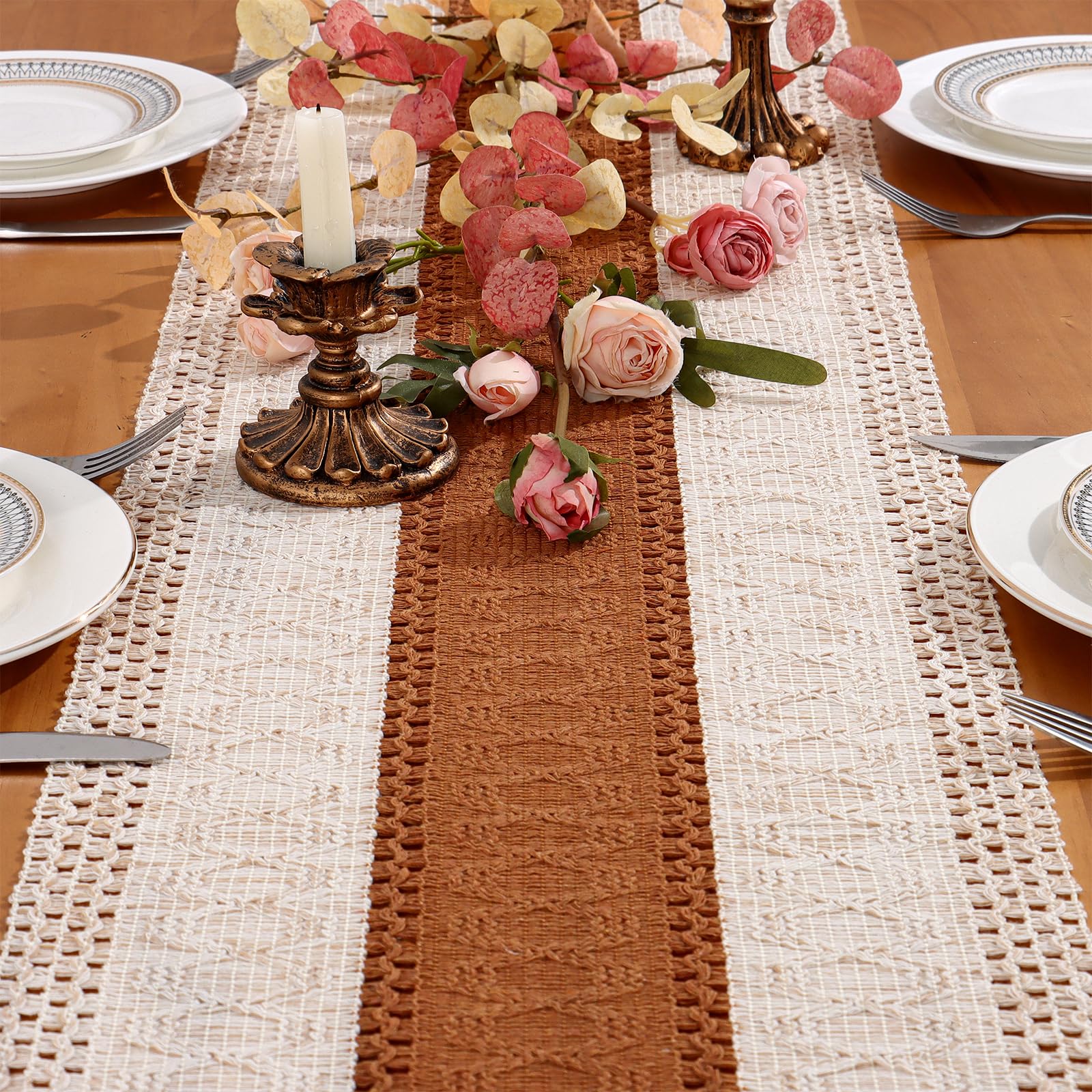 Dremisland Table Runner Macrame Autumn 95 Inch Boho Table Cloth Caramel — image 1