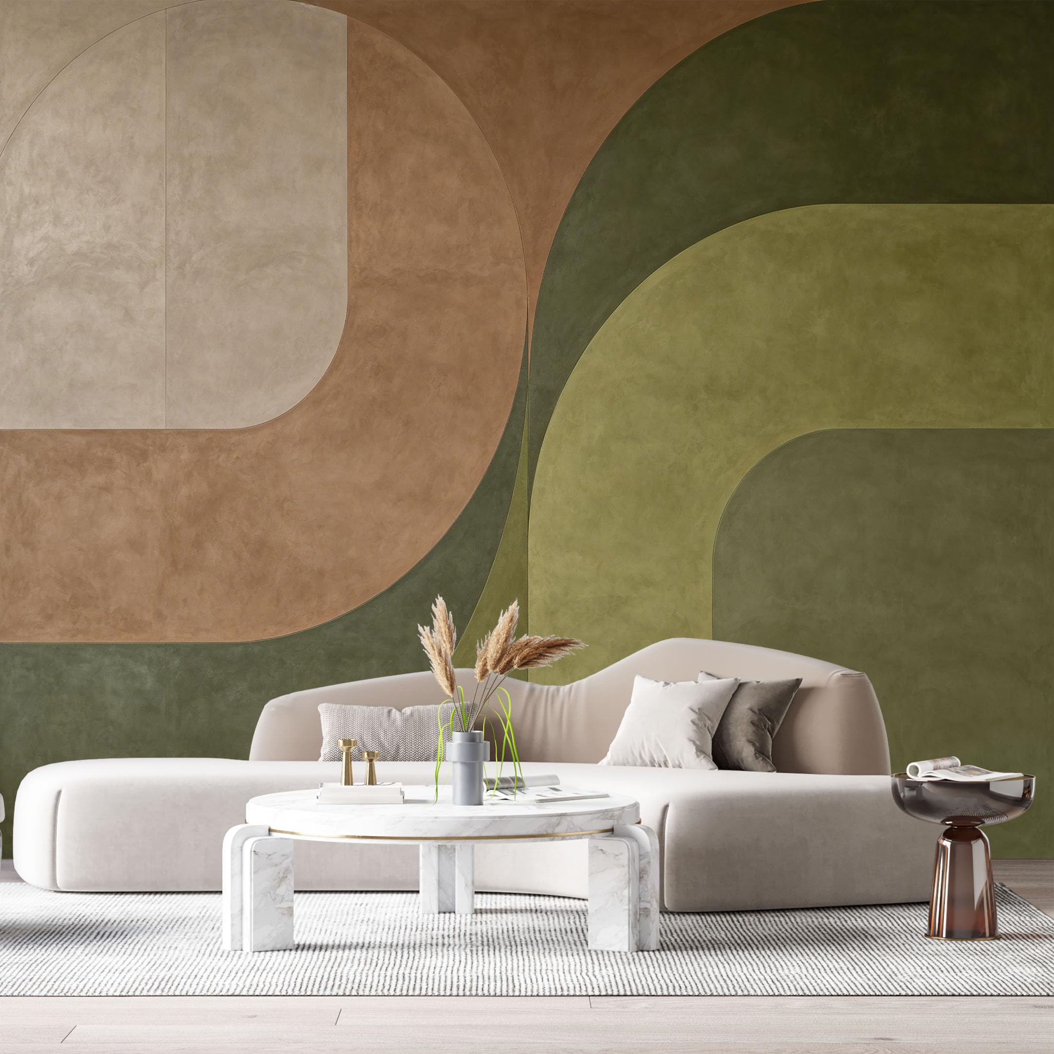 Custom Size Wall Murals Geometric Abstract Modern Curved Shapes Earth Tone Textured Pattern SelfAdhesive Wall Fabric Removable Large Wallpaper for Photo Living Room
