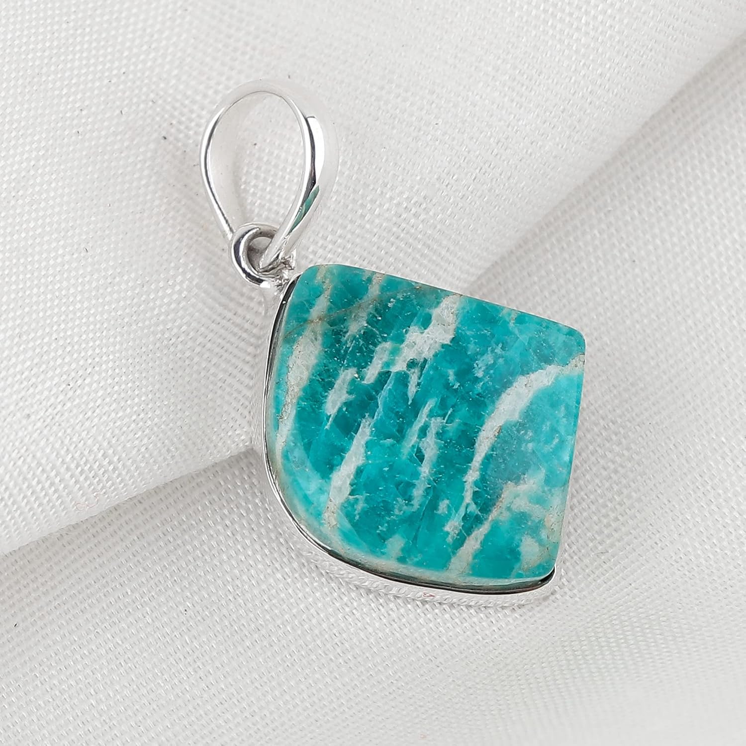 Natural Amazonite Gemstone Pendants - 925 Sterling Silver Pendant - Minimalist - Bohemian - Pendant for Necklace - Handmade - Statement Jewelry - Birthday - Men & Women Gifts