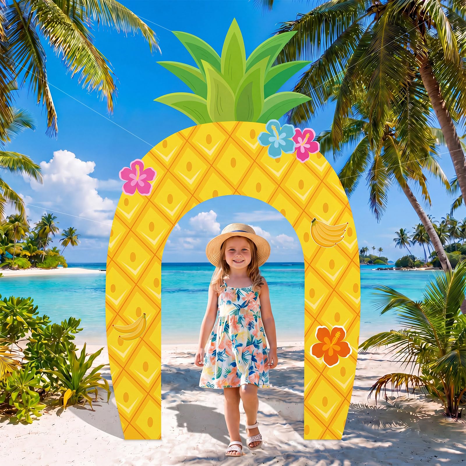 Photo 1 of Funrous Pineapple Door Banner Under The Sea Party Decor Yellow Cartoon Porch Banner Pineapple Door Sign Set Summer Photo Booth Props Backdrops for Birthday Baby Shower Outdoor Indoor Decorations