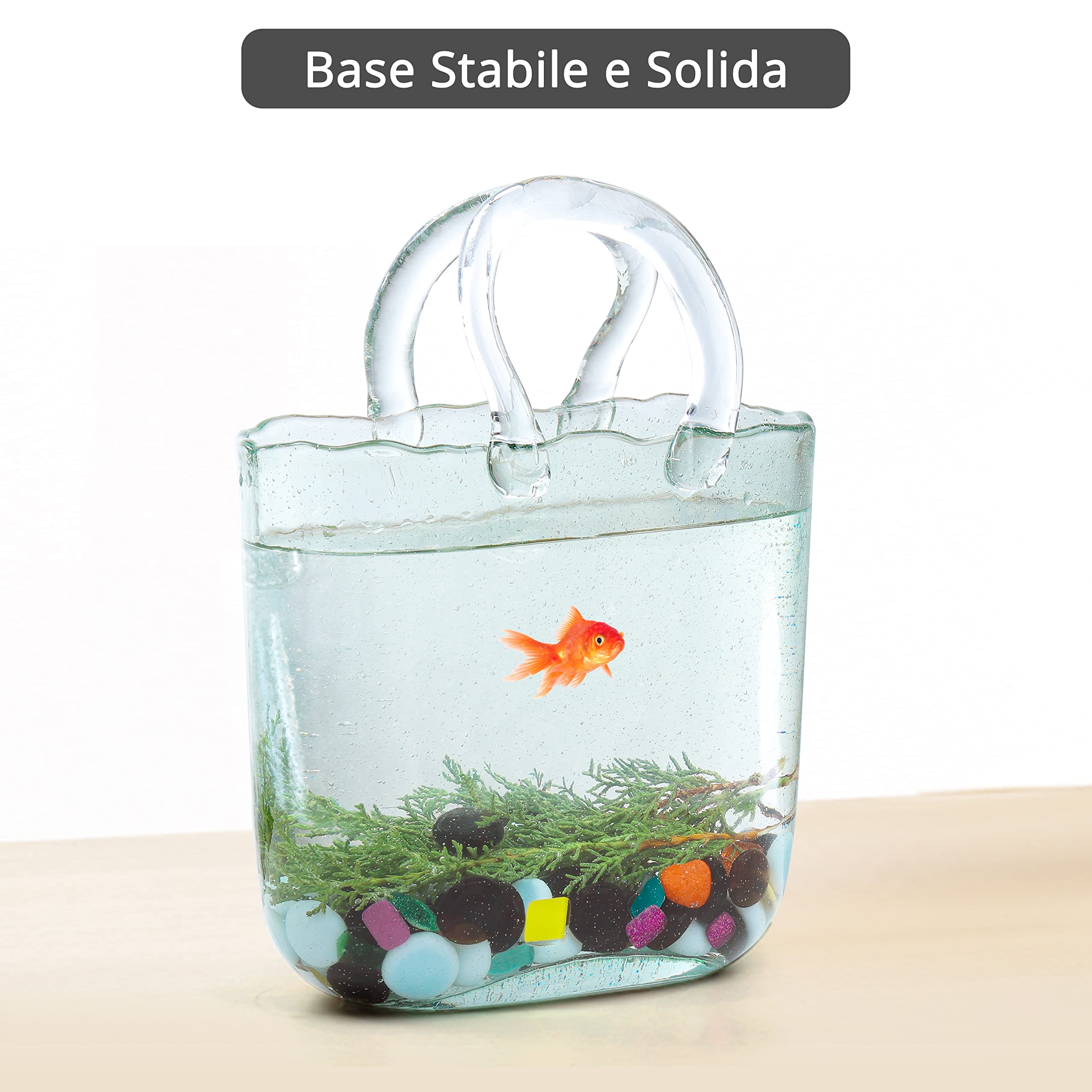 Vaso Trasparente a Forma di Borsa - Vetro da Interno per Fiori, Frutta, Pesciolini, Caramelle - Design con Effetto Bolle d'Acqua - Accessori Moderni per la Casa