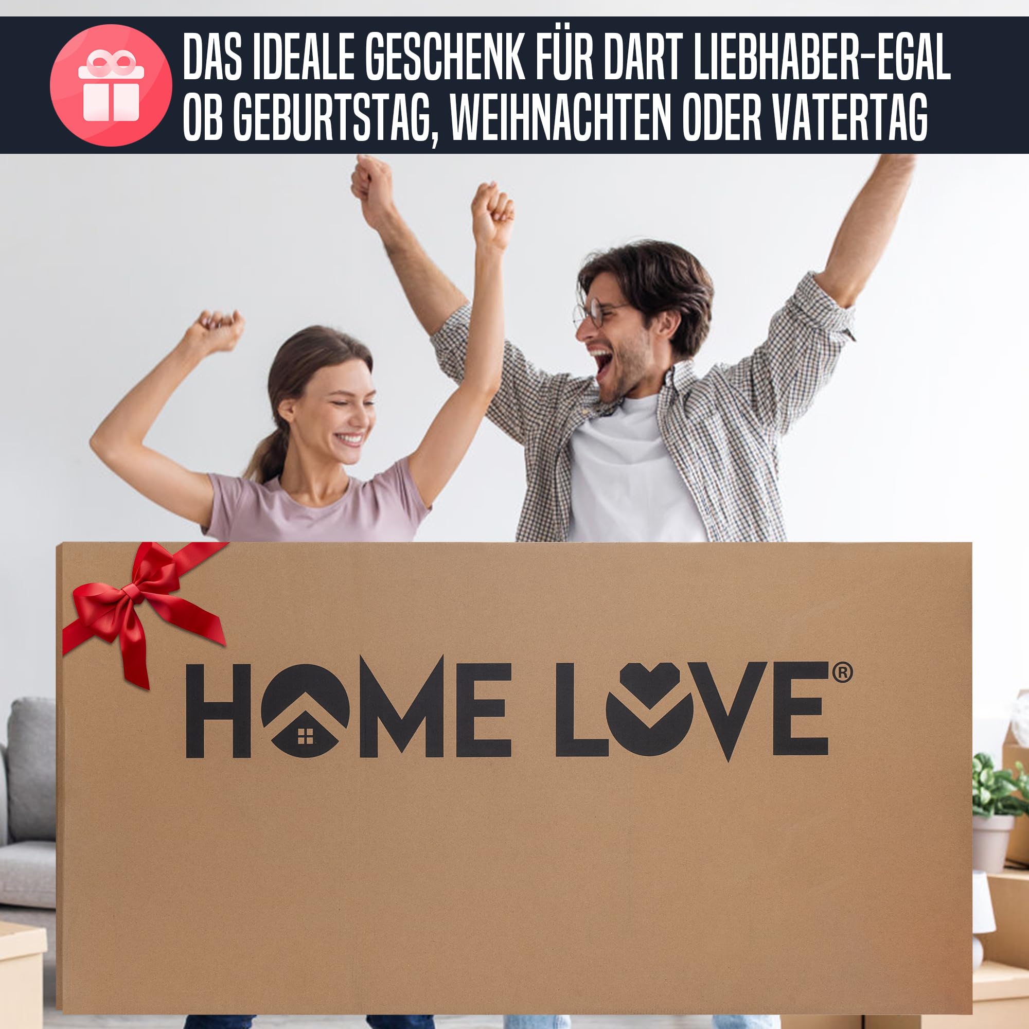 HOME LOVE® Dartscheibe Steeldart mit Dart Wandschutz & Ablage – Premium Sisal Dartboard Set mit 6 Steel-Darts & schalldämmender Rückwand – Steeldartscheibe Geschenk für Dart-Fans