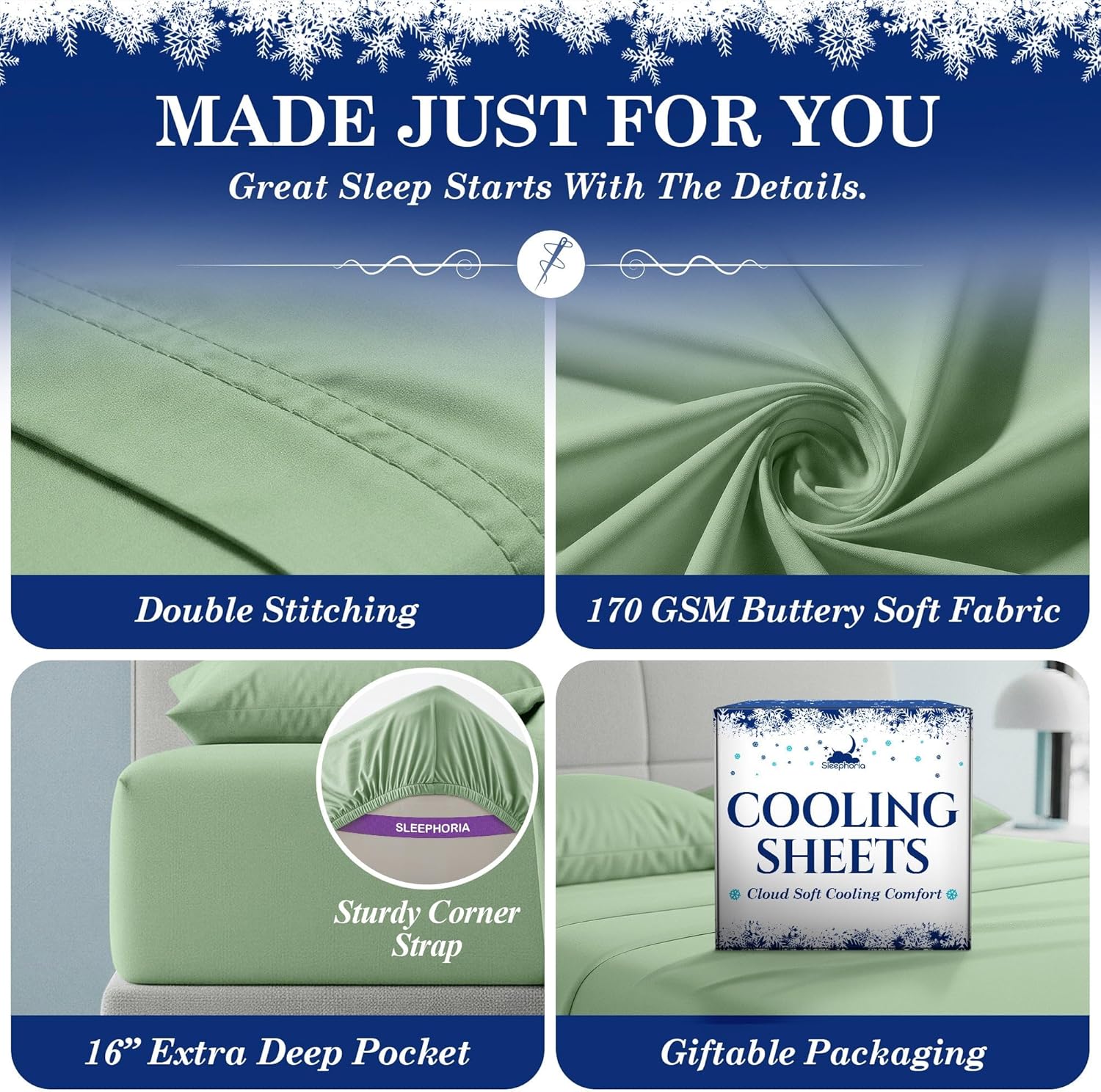 Cooling Sheets - BreezeWeave 4 PC Full Size Cooling Bed Sheets for Hot Sleepers & Deep, Cool Rest - Cloud Soft, Silky Smooth, 16 in Deep Pocket, Ultra Durable (Sage Green)