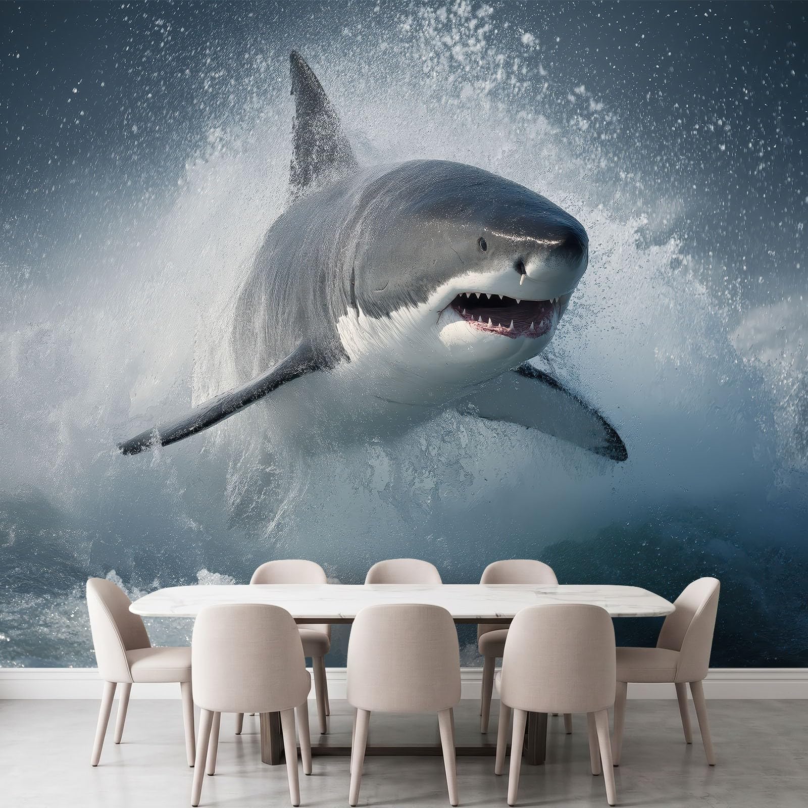 Nowoczesna fototapeta z motywem oceanu, 350 szer. x 256 cm, trwała zwierzę fala oceaniczna pianka rekin, sztuka ścienna do salonu, biura, przedszkola, pokoju zabaw, odporna na rozdarcie