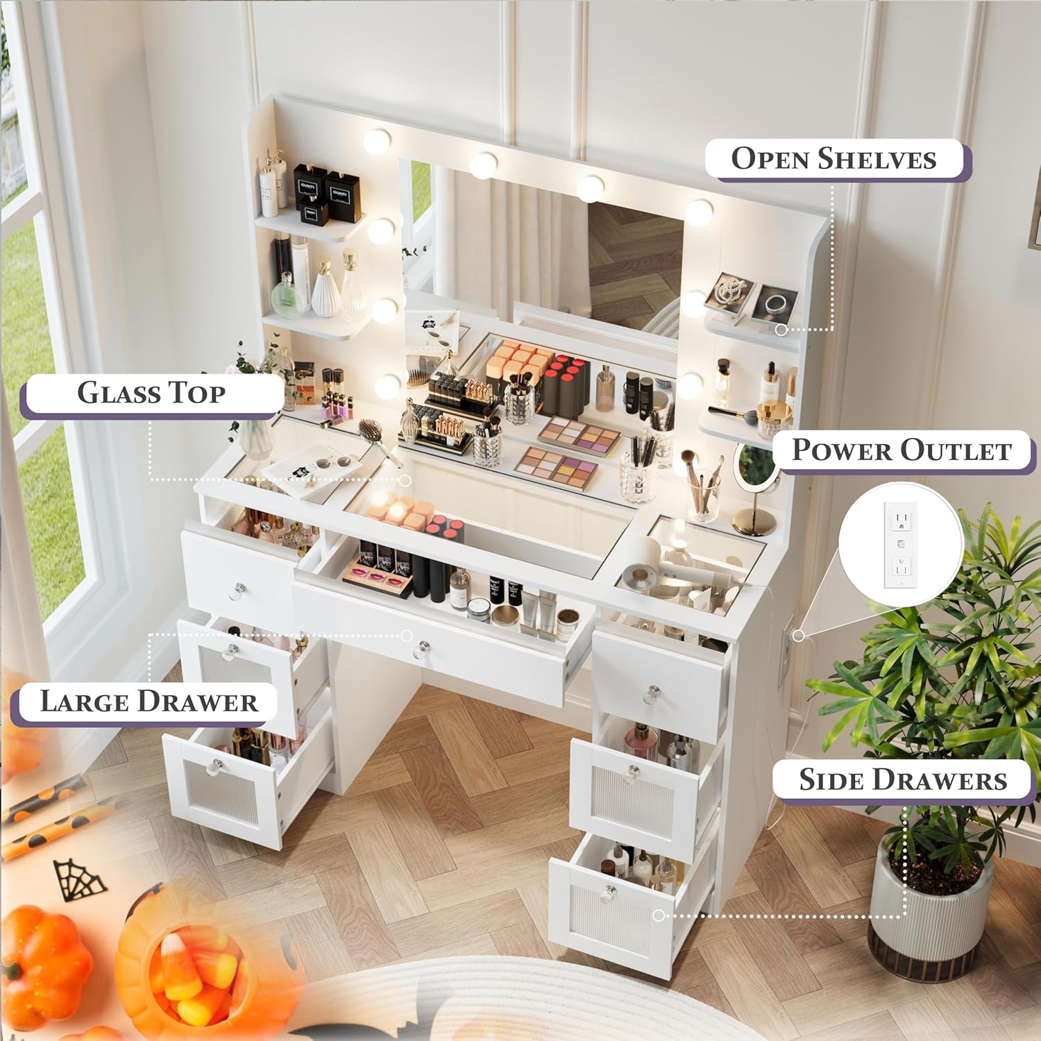 makeup vanity with lights three color lighting mode