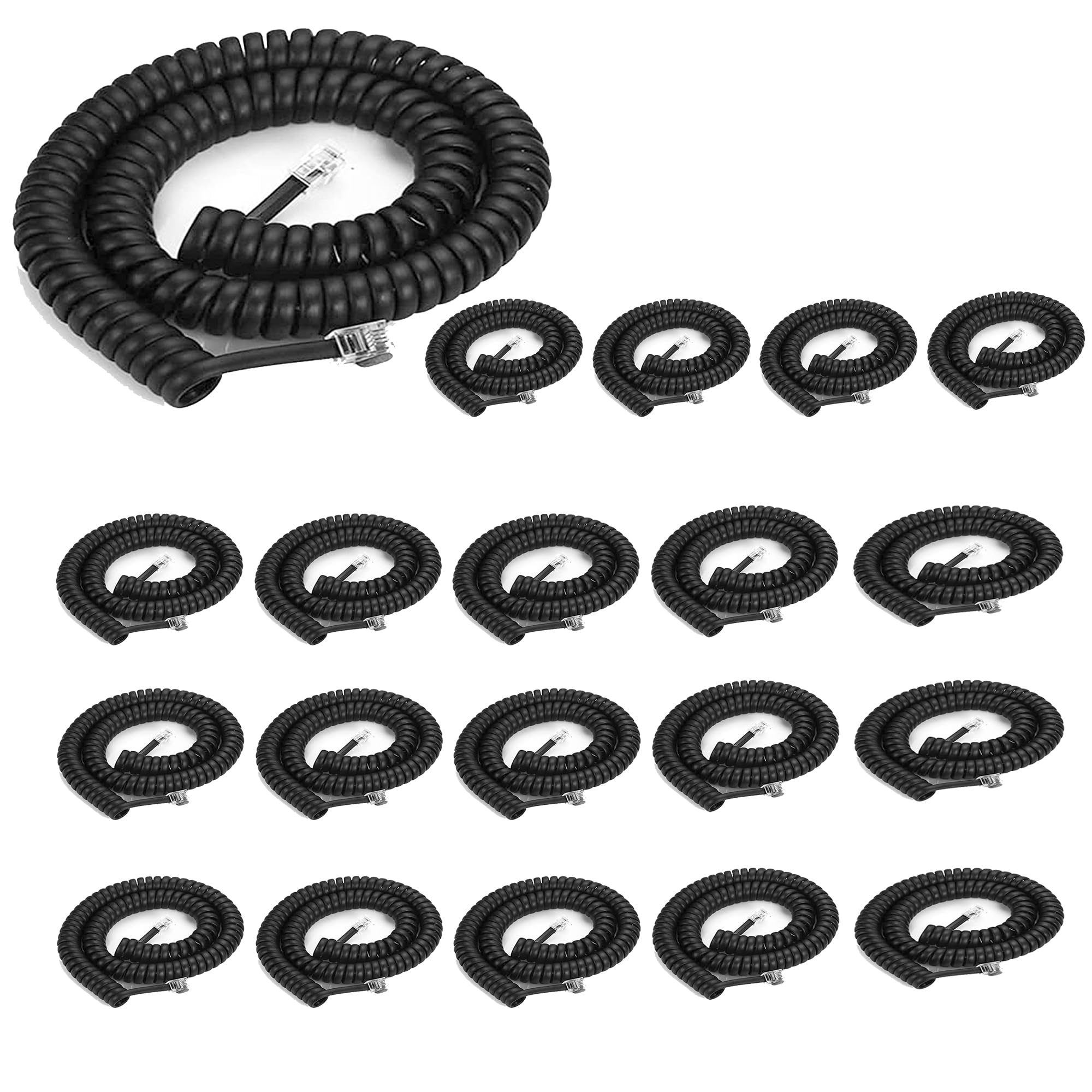Cavo telefonico Landline8Ft non arrotolato/4 m a spirale per telefono fisso RJ9 4P4C, accessorio telefonico, nero (confezione da 20)