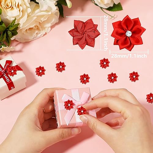 Miniatura 9 de YAKA 60 lazos de satén rosa con lazos de flores con apliques de diamantes de imitación para manualidades, 1.1 pulgadas