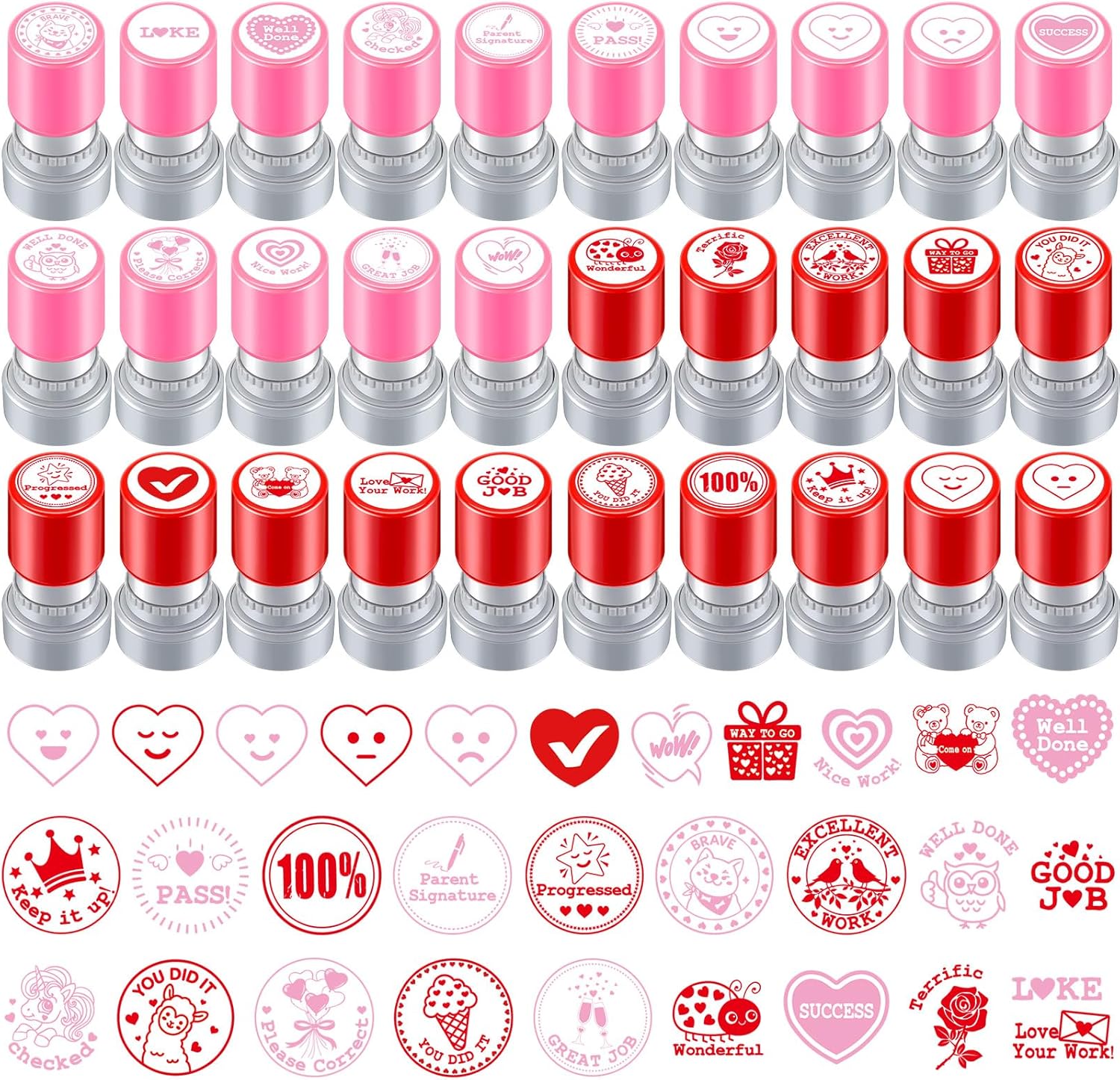 Yexiya 30 Pcs Self Inking Teacher Stamps, Grading & Motivational Feedback Stamps for Homework Classroom Supplies, Teacher Week Appreciation Gifts(Encouragement Heart)