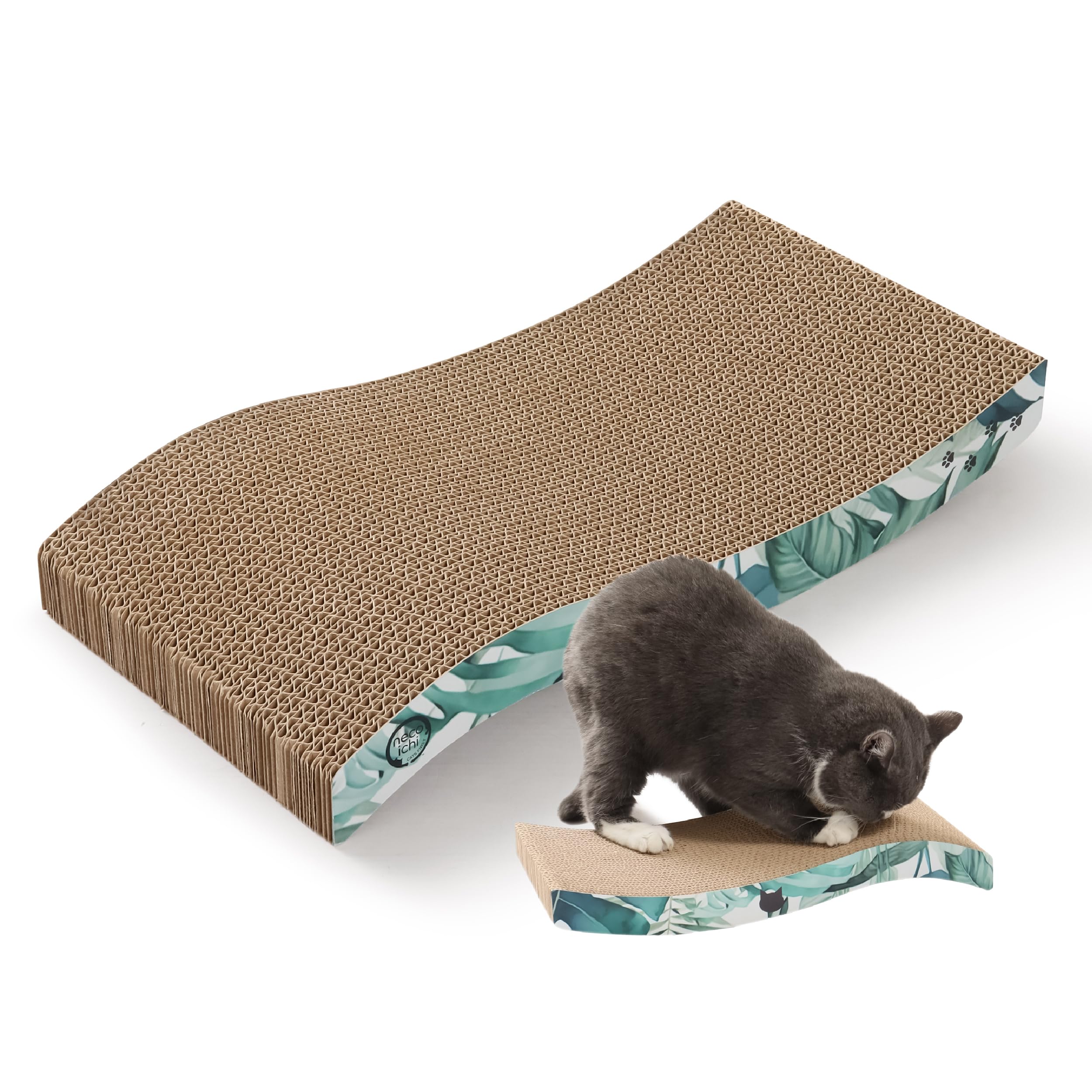 Reversible Wave Cat Scratcher for Indoor Cats - Cat Scratching Board, Horizontal Cat Scratch Pad Lounger with Reversible Usability and Extra Comfort for Lounge(1Pack, Go Green)