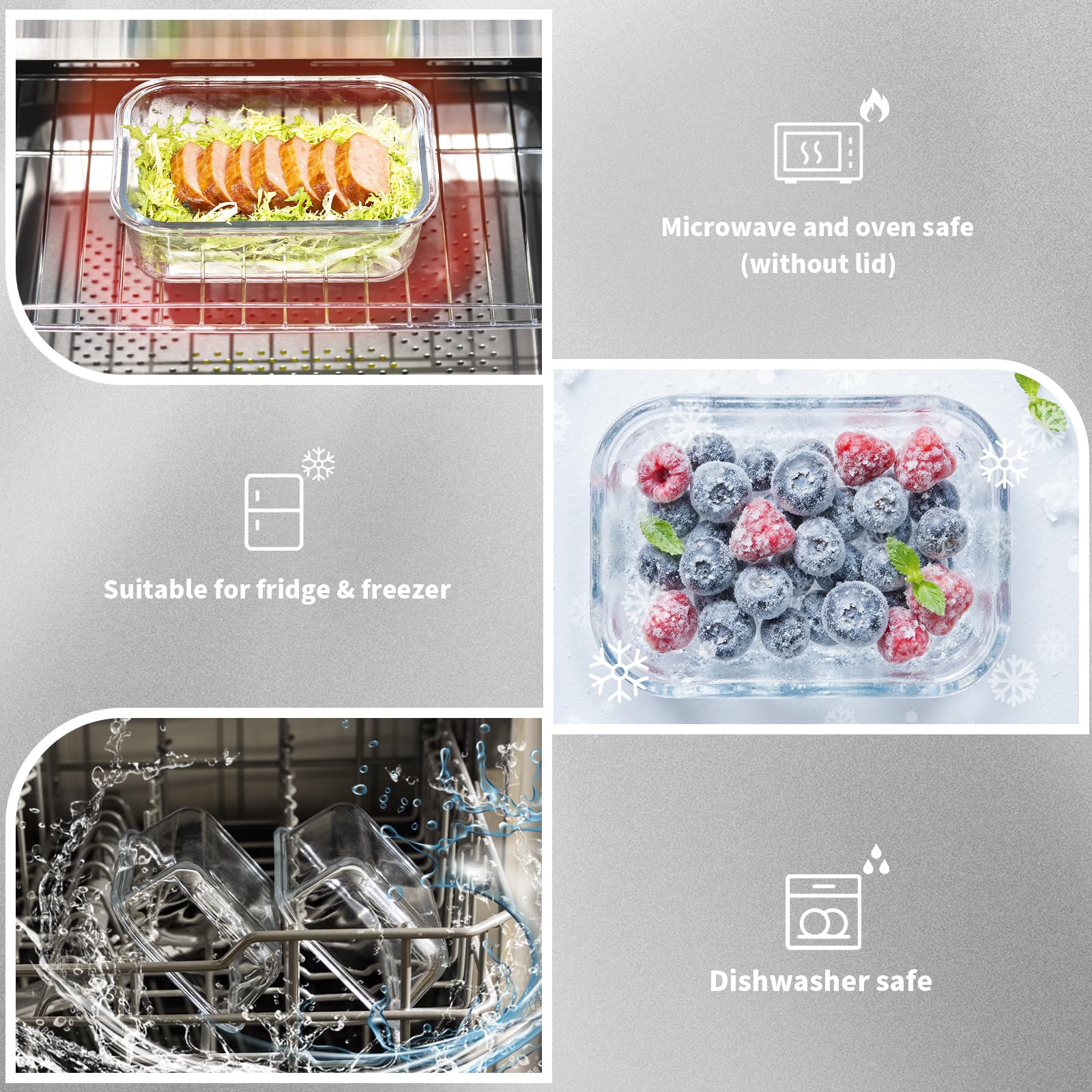 10 Pack Glas Meal Prep Containers, Glas Frischhaltedosen mit Deckel Luftdicht, Glas Vorratsdosen Set mit Deckel für Lebensmittel, BPA-frei, auslaufsicher, Mikrowelle Ofen Gefrierschrank