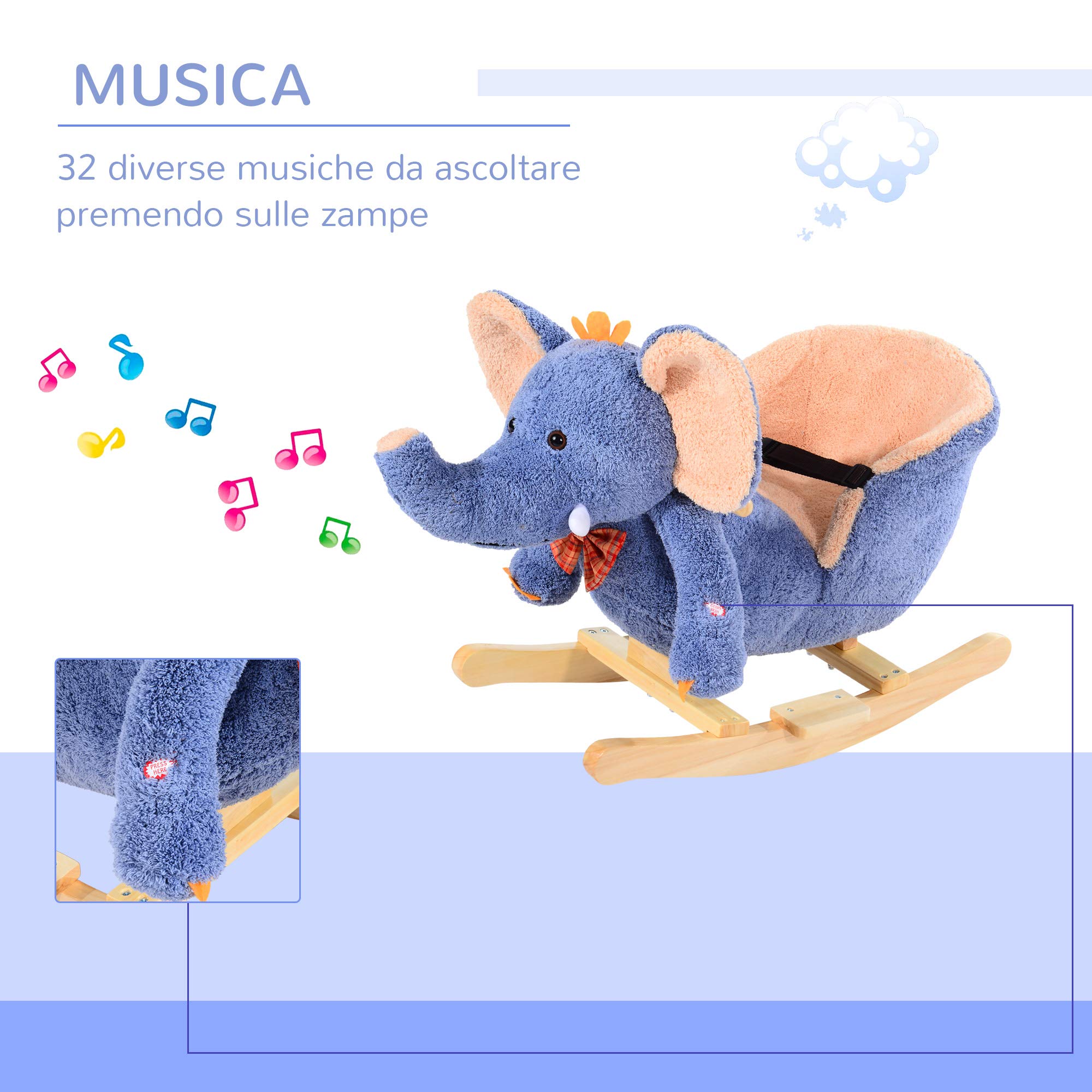 HOMCOM Schaukelpferd aus Holz Elefant für Kinder 60 x 33 x 45 cm