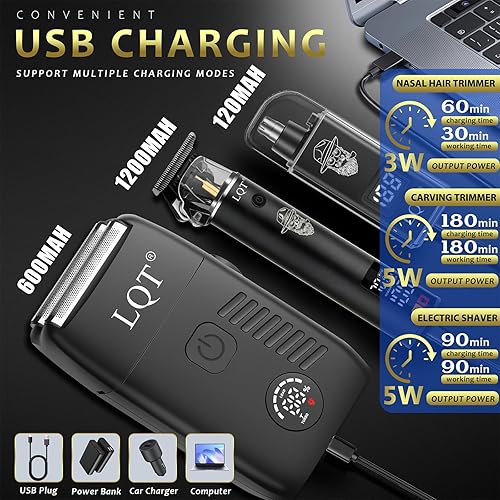Miniatura 2 de Máquina de afeitar eléctrica de aluminio para hombres, kit de aseo de 3 piezas con cuchillas flotantes y pantalla LED, IPX7 impermeable, recortadora