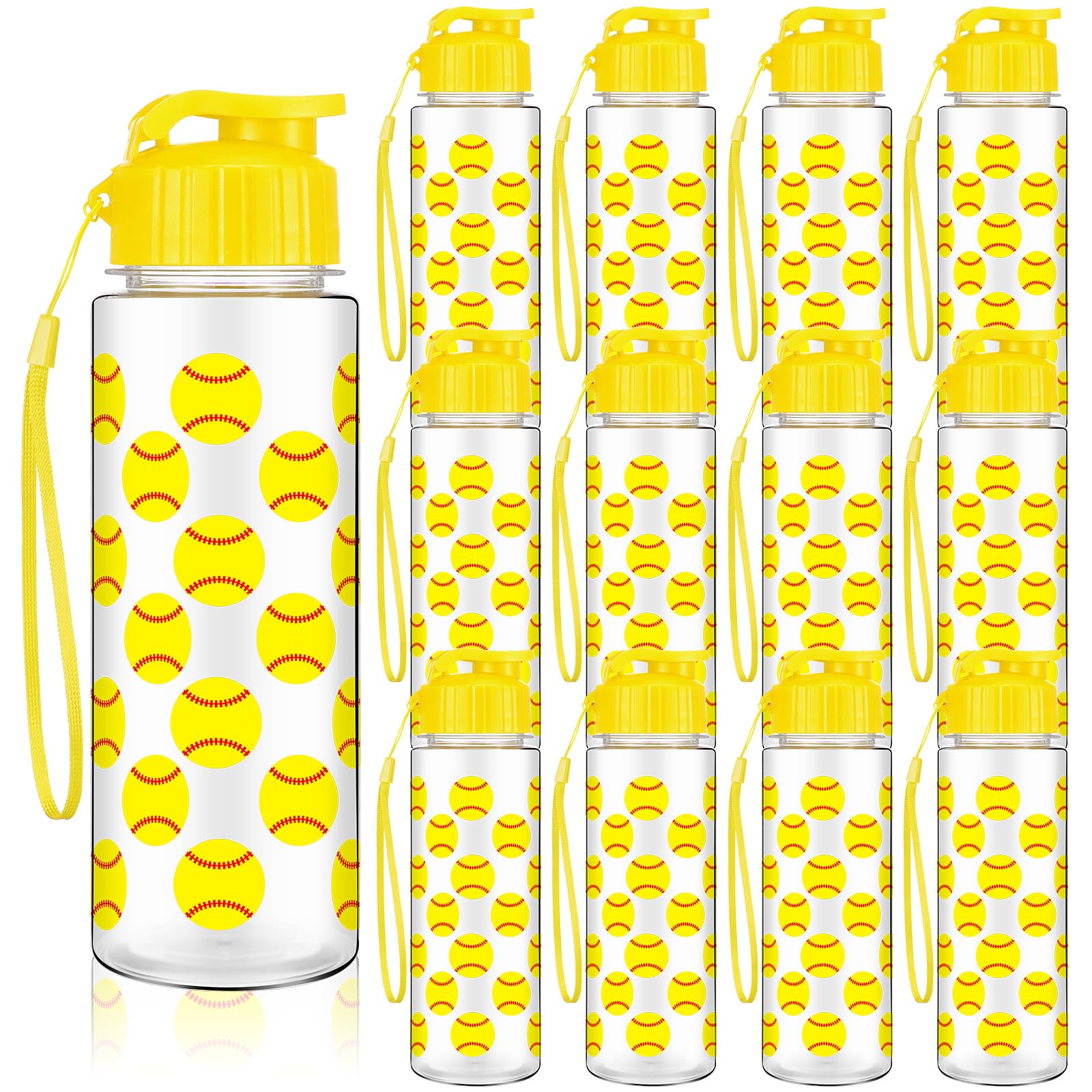 Funnymoom 12 Pcs Softball Water Bottles Bulk 17 oz Softball Sports Bottles with Leak Proof Flip Top Reusable Plastic Water Cups for Team Gift