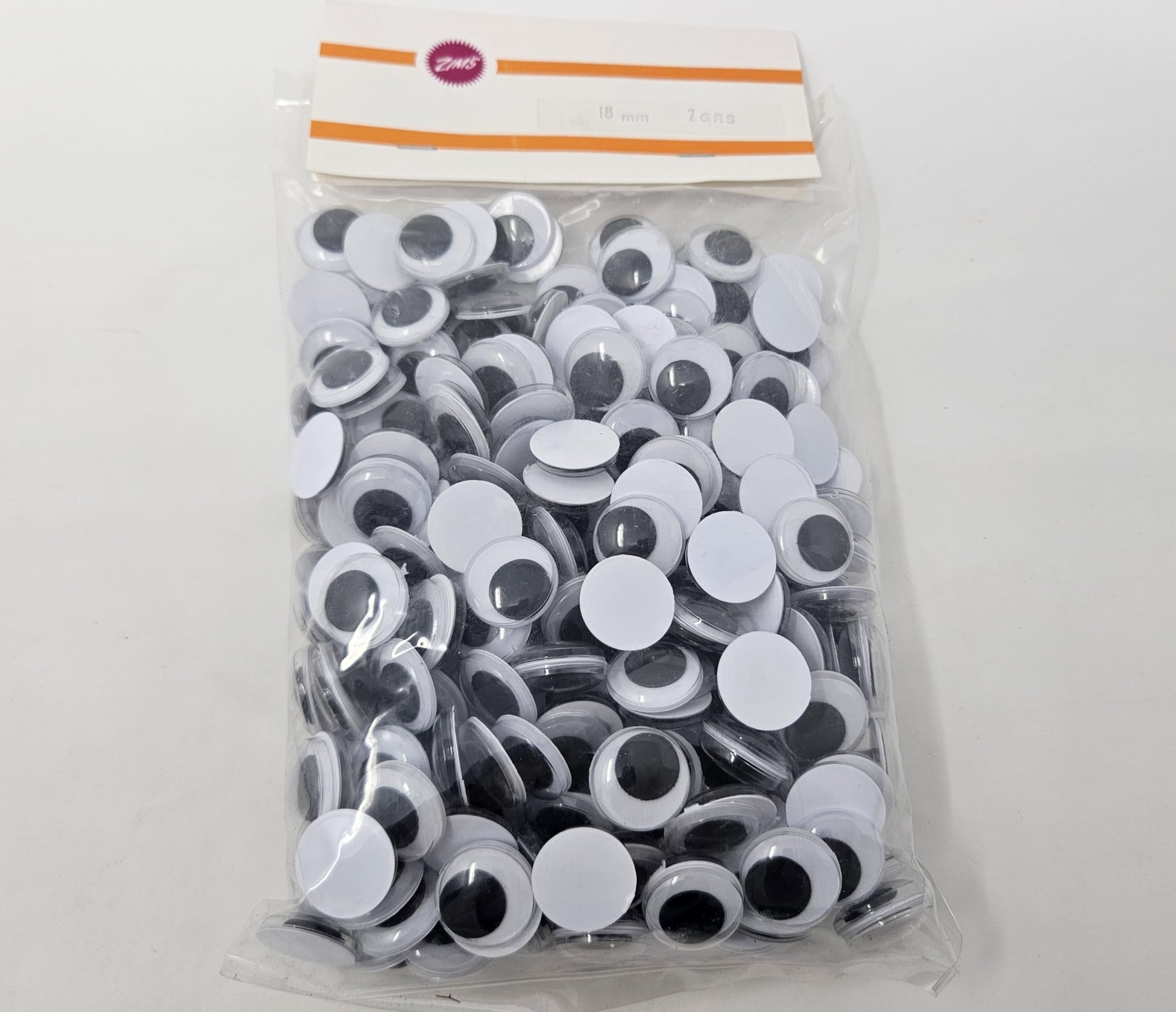 Zim's 18mm Round Paste-On Glue-On Moving Wiggle Googly Plastic Eyes for Craft Dolls or Puppets (Pack of 288)
