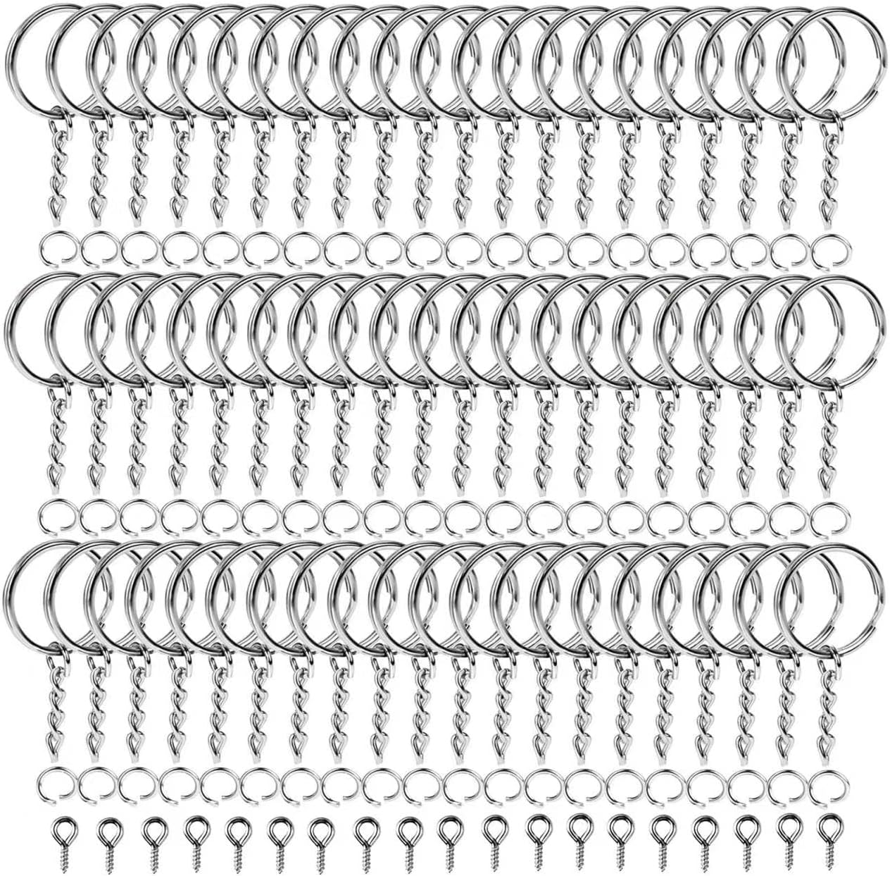 YeeLing Amzboen 360 Pack Split Key Chain Rings Set with 120Pcs Keychain Rings, 120Pcs Open Jump Ring and 120Pcs Screw Eye Pins for Craft, Jewelry Findings Making(Silver)