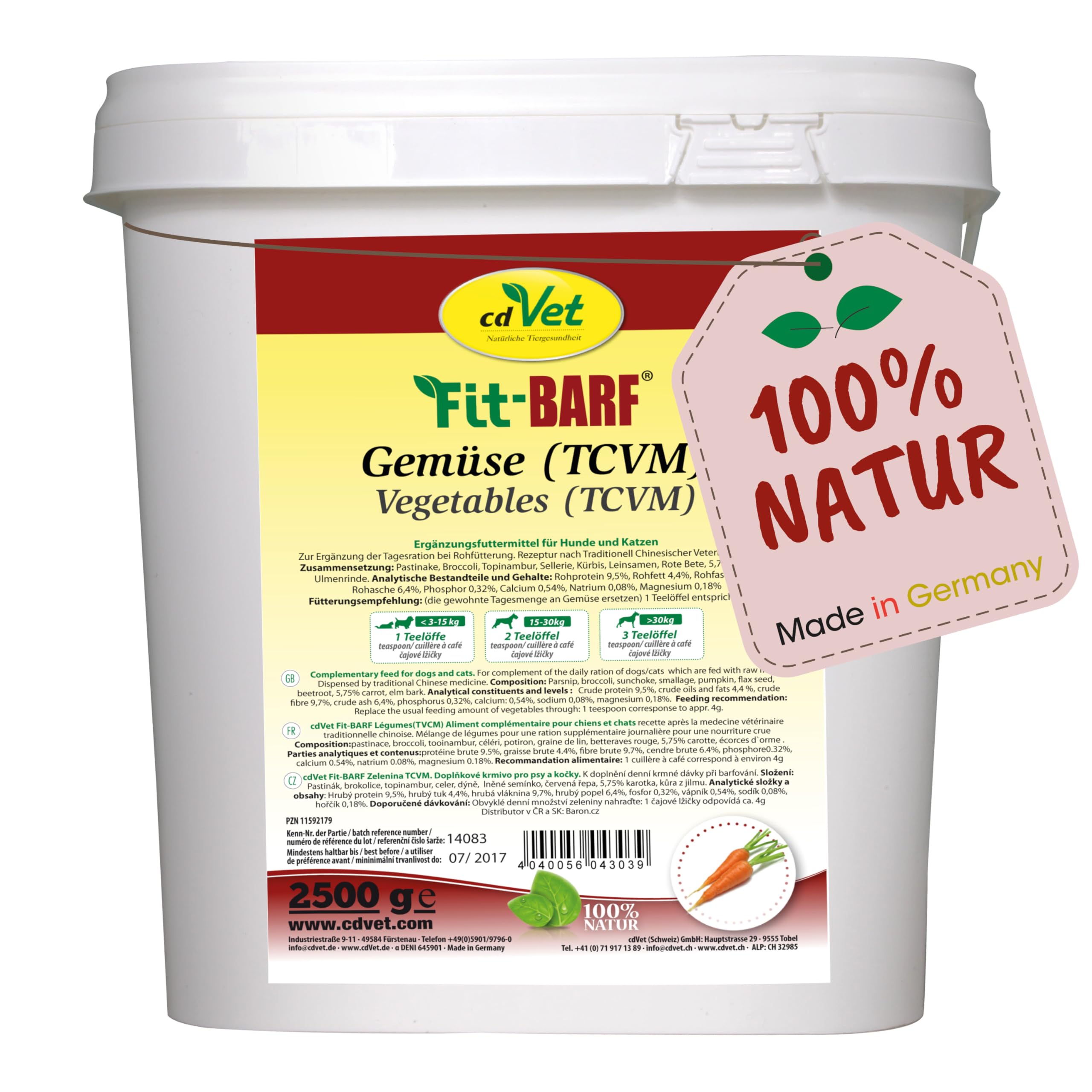 Fit-Barf Gemüse (TCVM) 2,5kg - Getreidefreie Alternative für Hunde & Katzen, Mit Topinambur & Karotte