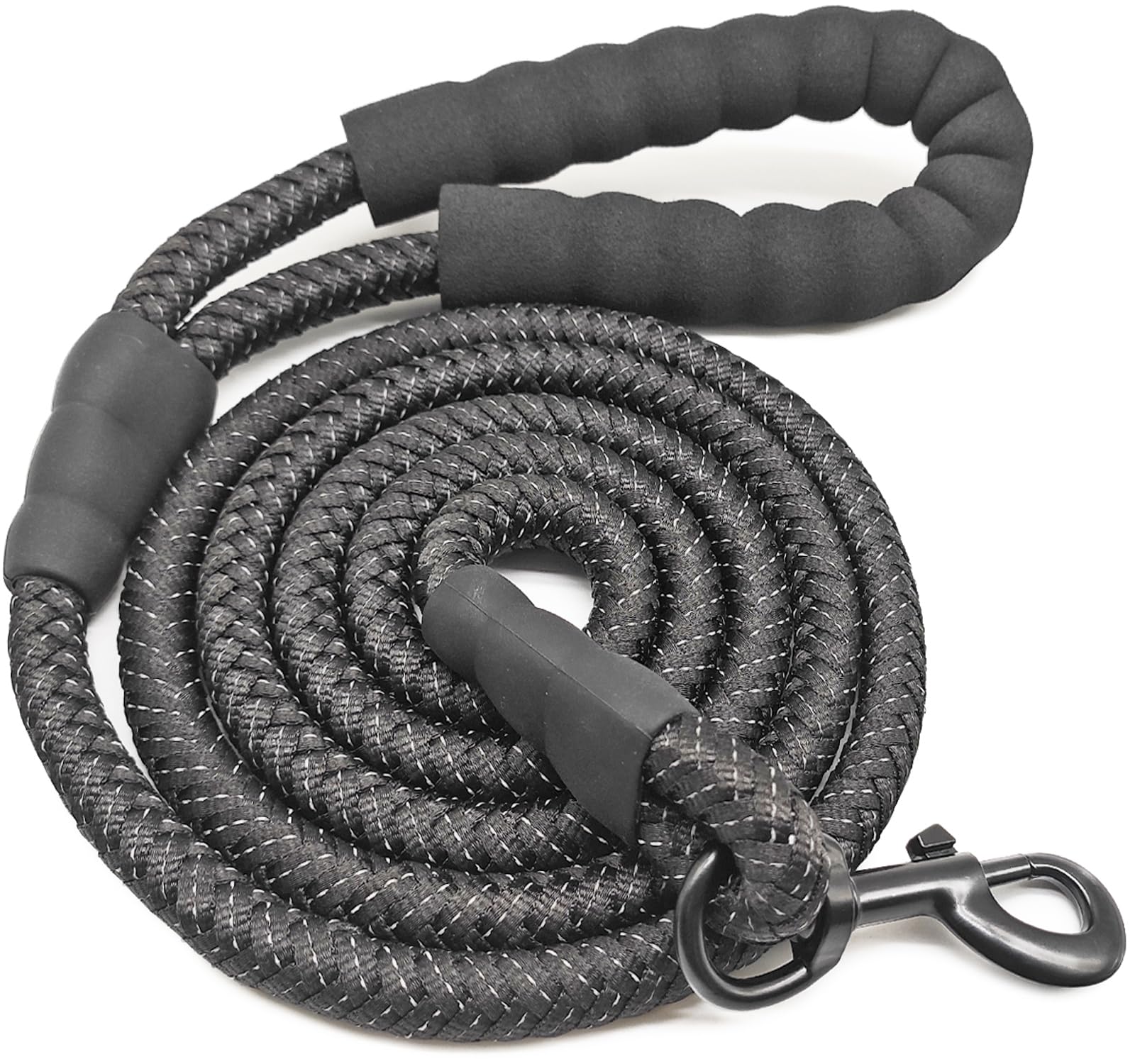 Mycicy 10FT Strong Dog Leash, Black Rope Leash Highly Reflective Threads with Soft Padded Handle for Small Medium Large Dogs (1/2")