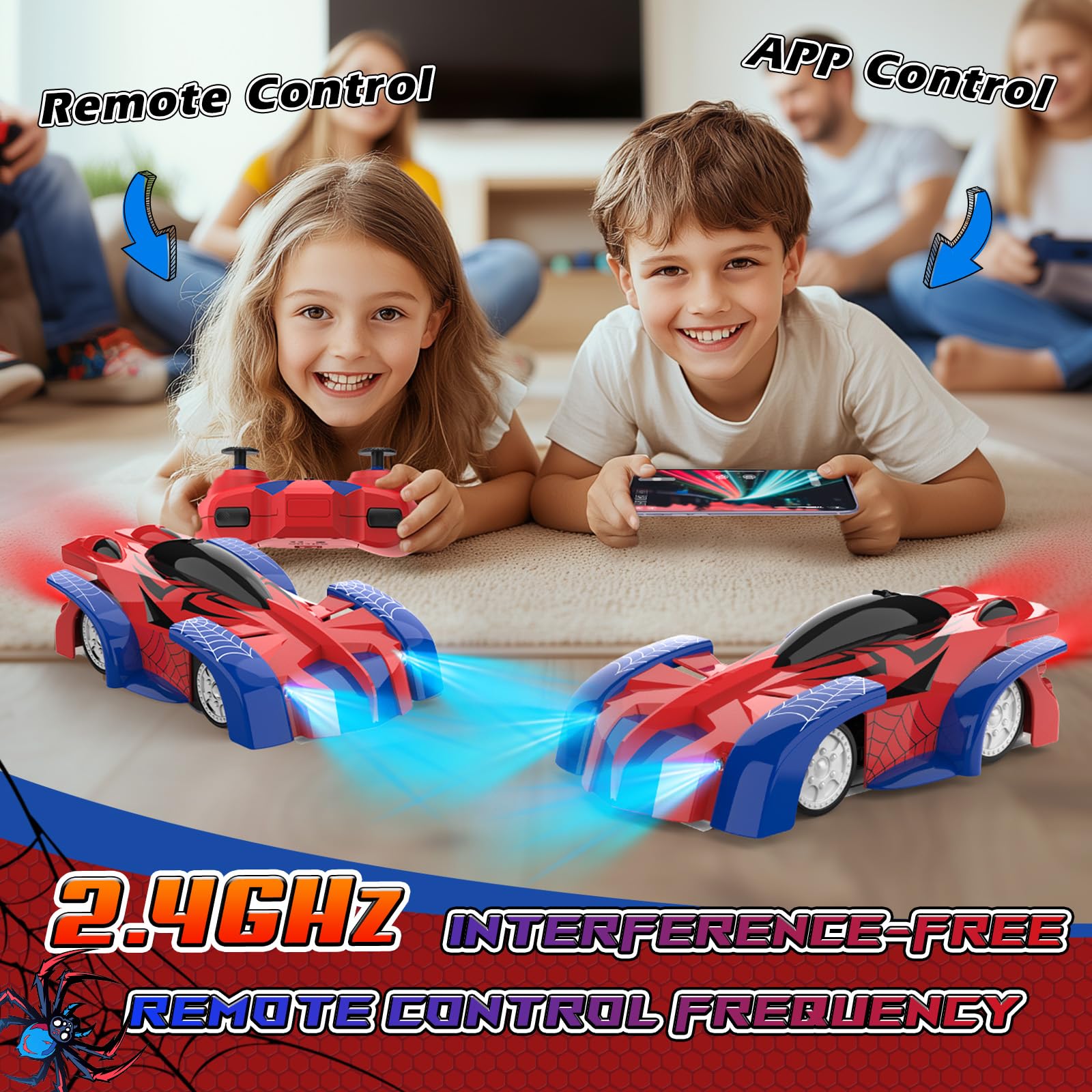 Voiture Télécommandée pour Enfants, Machine Allant Sur Les Murs Rechargeables avec Lumière Led Voiture Radiocommandée RC Drift Car Spider Jouets, Jeux Enfant 3 4 5 6 7 8 9 Ans Mâle Cadeau Anniversaire