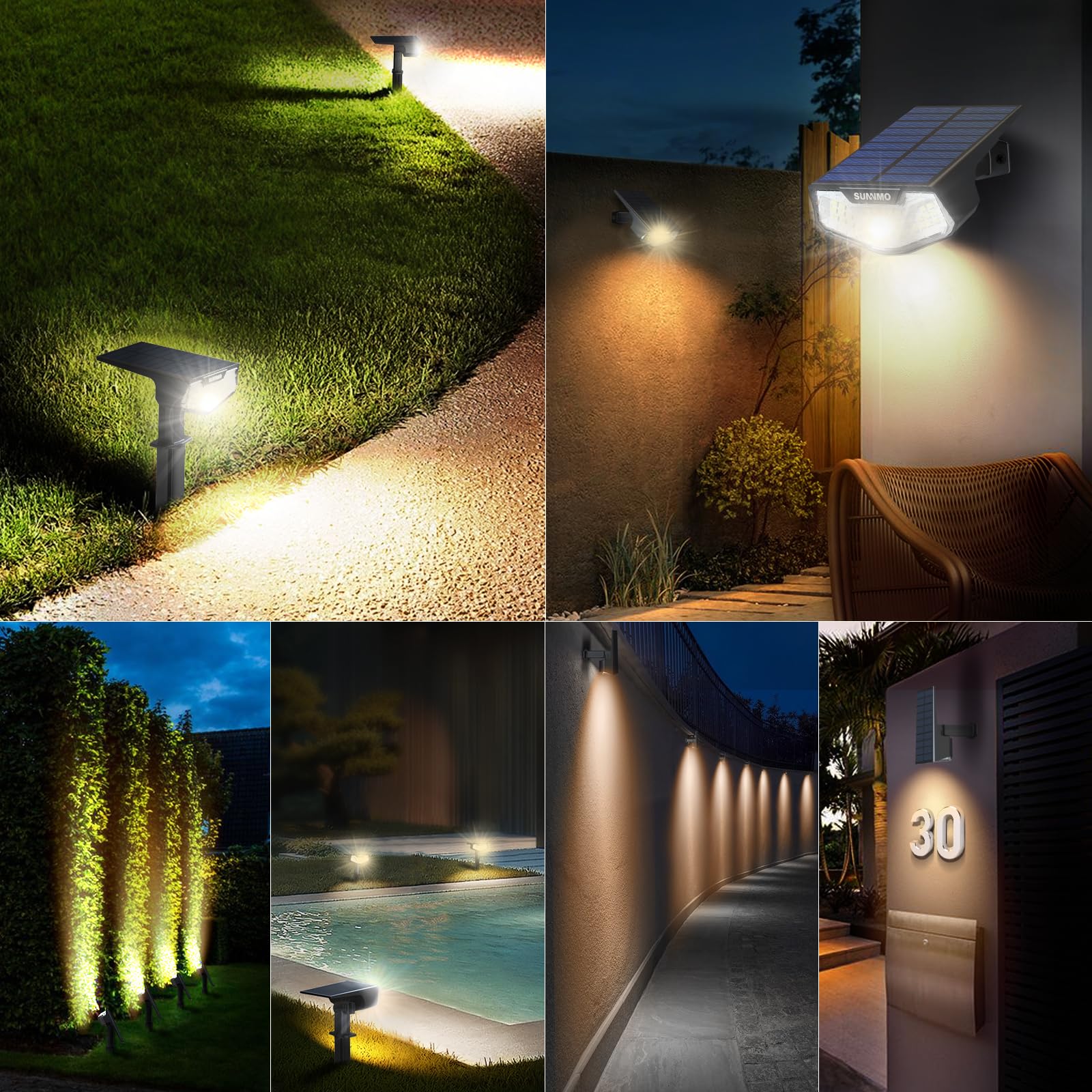 Luces Solares LED Exterior Jardin, 4 Piezas Focos LED Exterior Solares Jardin Potentes 32LED 3 Modos de Luz, Impermeable IP65 Lamparas Solares Lampara Foco Luz Solar Exterior Jardin Luz Cálida