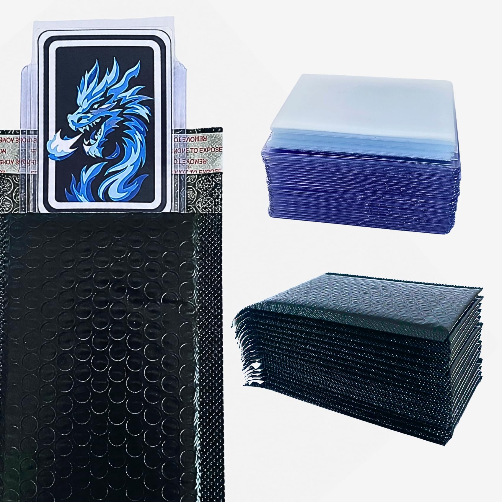 Trading Card Shipping Kit – 50 Bubble Mailers, 100 Top Loaders & 200 Penny Sleeves for TCG, Sports Cards, MTG