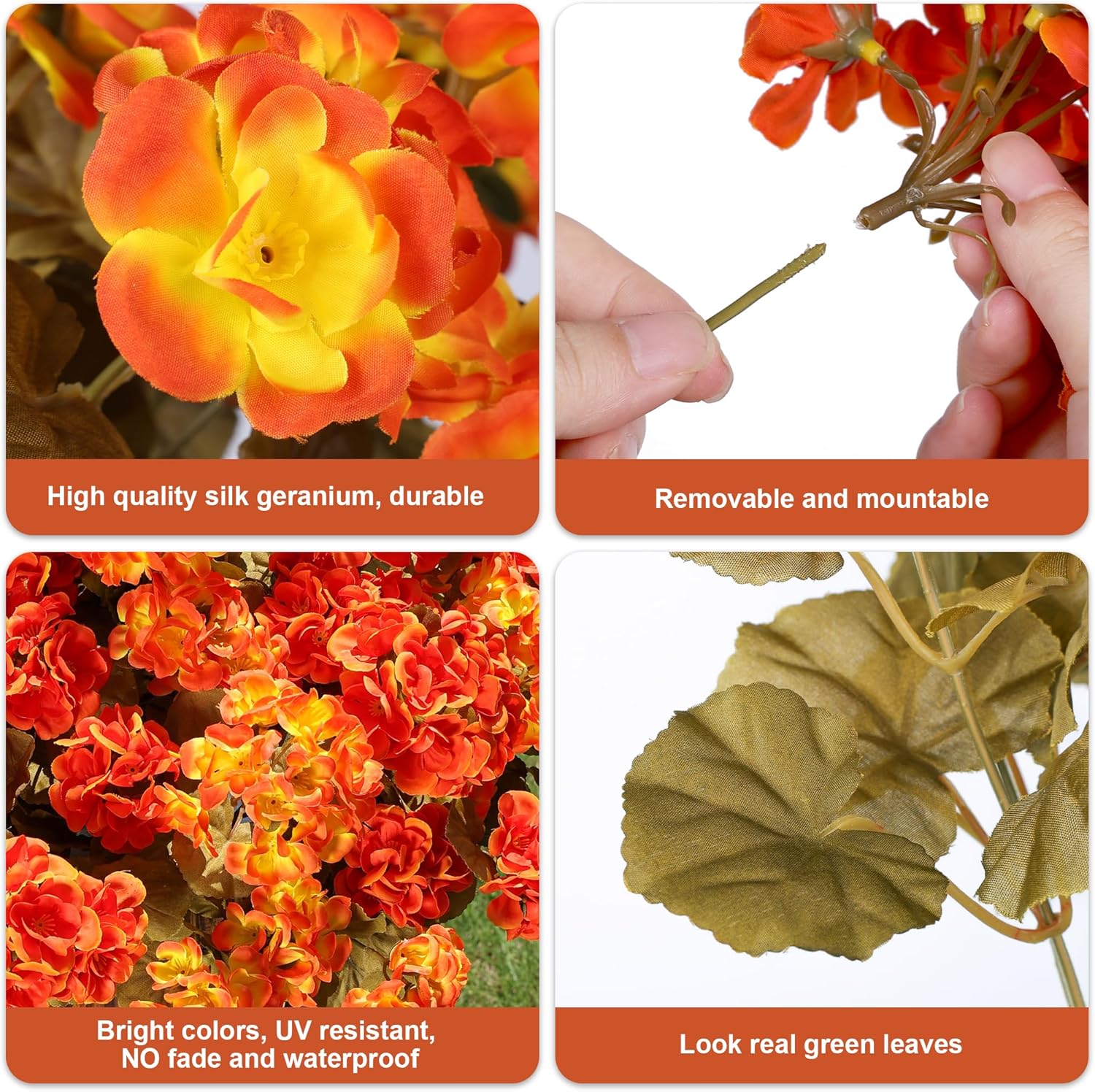Fake Geraniums Artificial Flowers for Outdoors Fall Autumn Decoration, 6 Bundles Silk Geraniums Look Real Faux Fall Flowers Plants for Front Door Garden Planter Patio Balcony Yard Home Indoor, Mix - Image 7