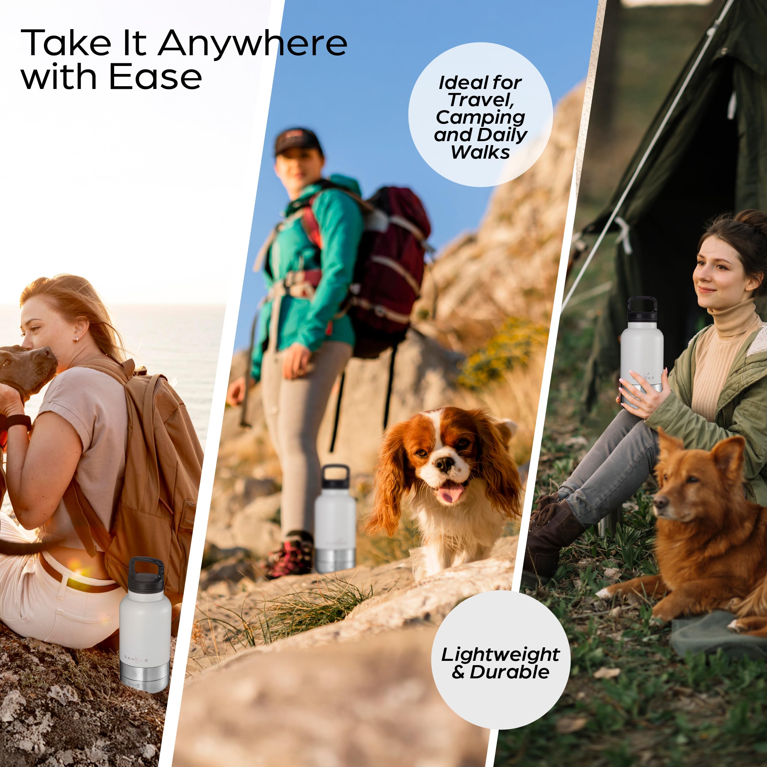 Insulated 32oz Stainless Steel Dog Water Bottle with Food & Water Bowls, Leak-Proof Pet Travel Dispenser for Dogs, Portable for Hiking, Walking, Outdoor - image 6