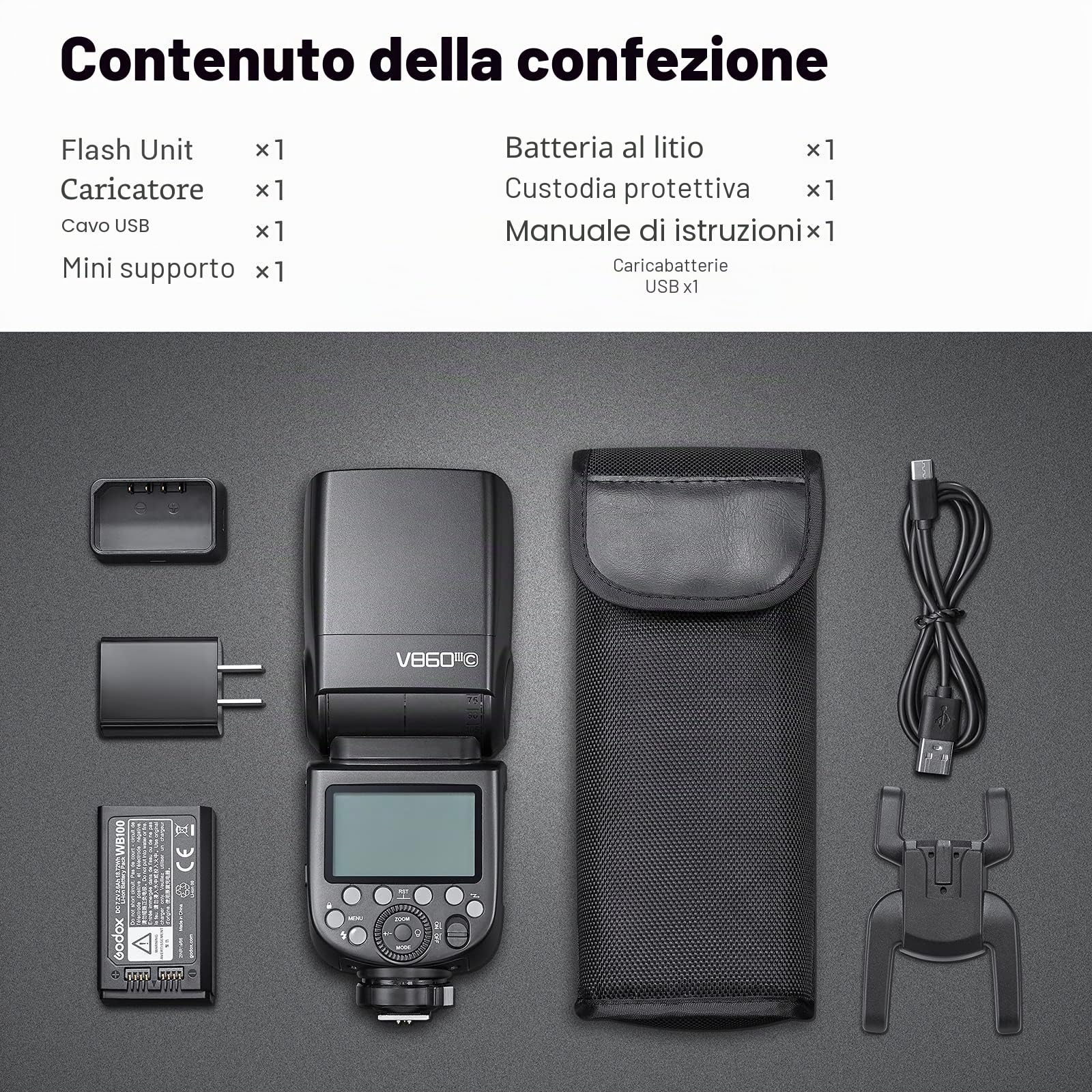 Godox V860III-C E-TTL Flash speedlite per fotocamera, 1/8000s, 2.4G, GN60 HSS, con batteria ricaricabile, 450 piena potenza, compatibile con Canon EOS Kamera (V860III-C)