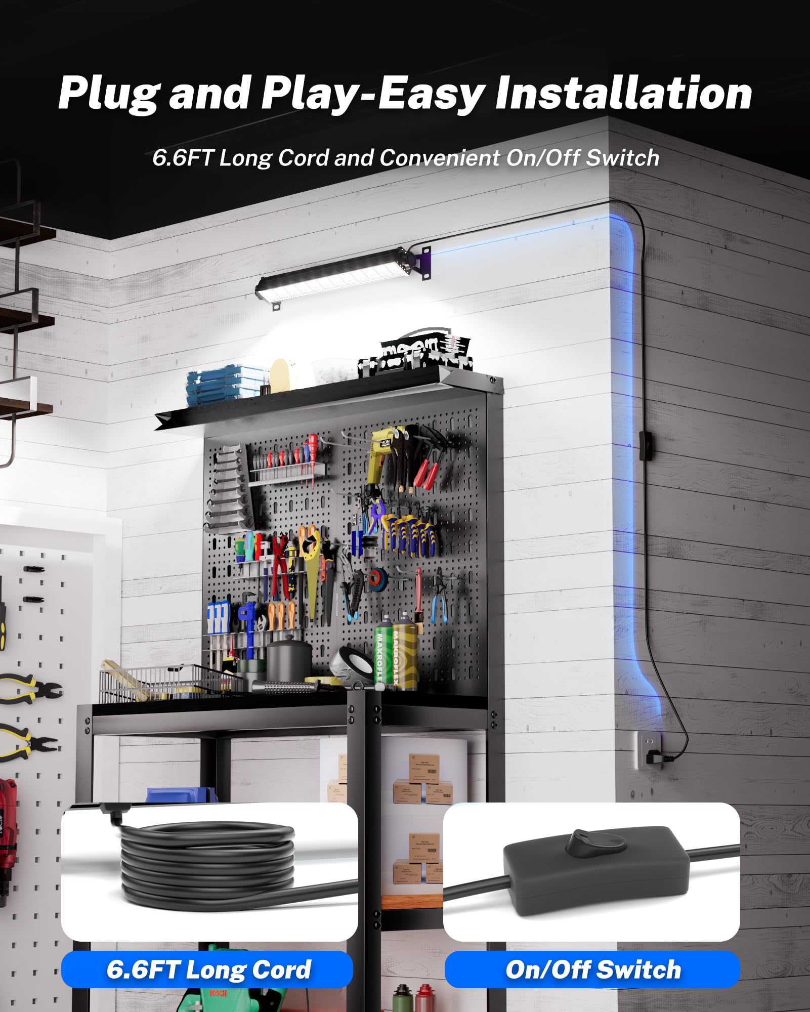 4 Pack LED Shop Lights 40W 5400LM Plug in Garage Lights with 6 6FT Long Power Cord and — view 7