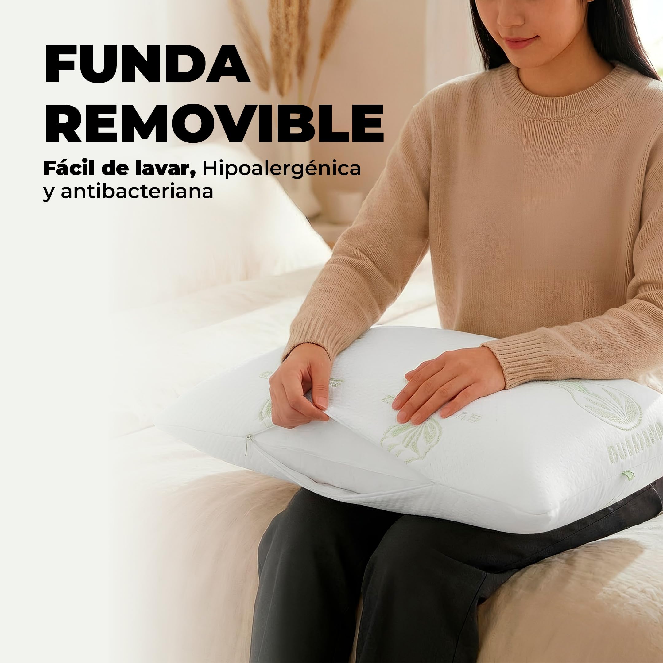 Aznar Pack 2 Almohadas Viscoelásticas Copos Aloe Vera Altura 15 Cm Firmeza Media Transpirable Antibacteriana Descanso Cervical Cómodo Funda Cremallera Tejido Suave Ergonómica Postura Natural 90 cm