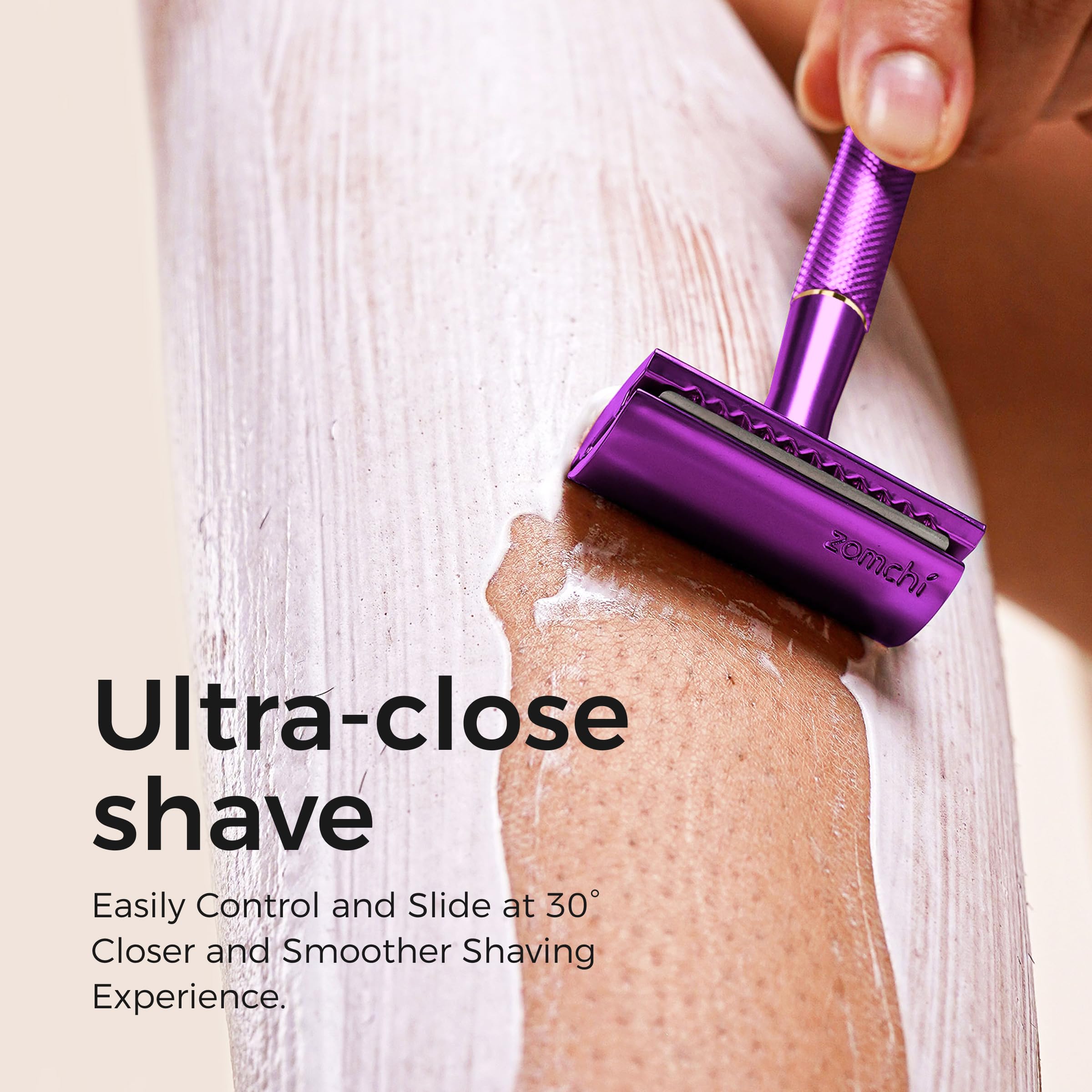 ZOMCHI Rasoir de sécurité à double tranchant avec 5 lames, pour homme et femme, réutilisable, sans plastique – Violet - 3