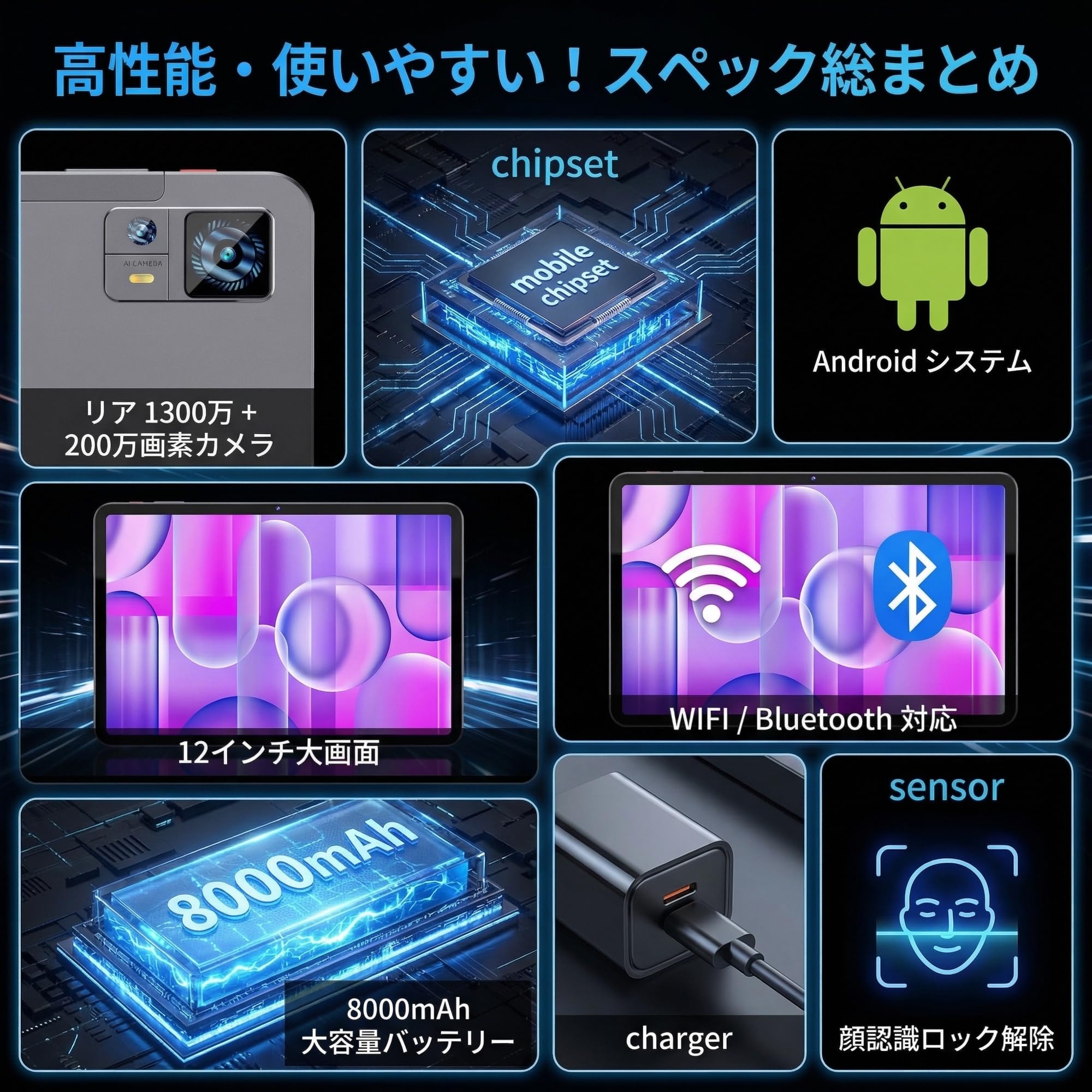 Amazon.co.jp: WeTap タブレット 12インチ 大画面 wi-fiモデル 2K