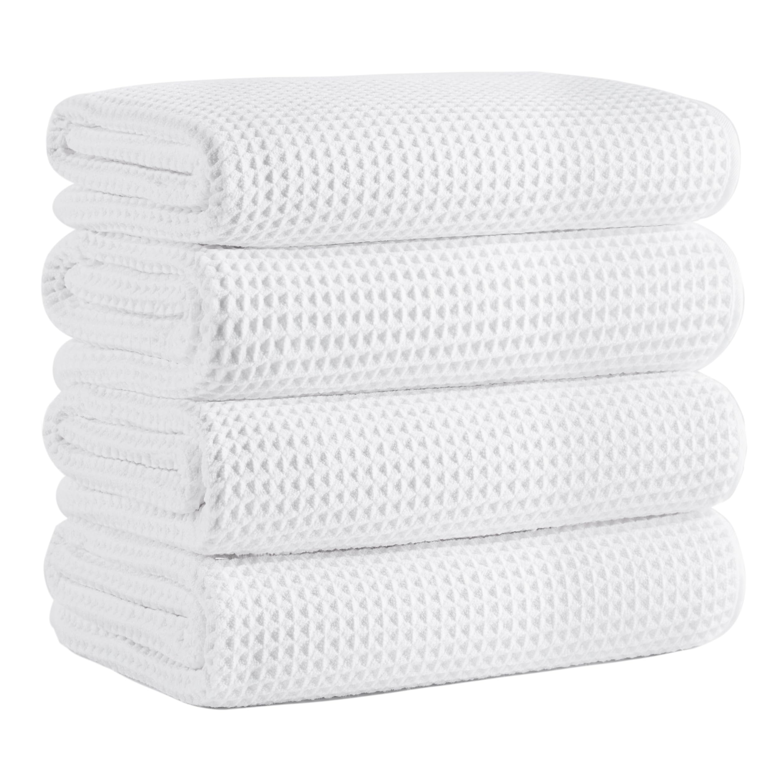 Microfiber Waffle Bath Towels, 4 Pieces, Soft, Absorbent, Fast Drying, Lint Free (White)