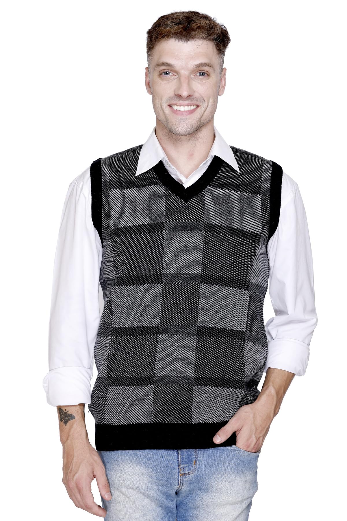 Sleeveless V Neck Woollen Sweater for Men-image-16