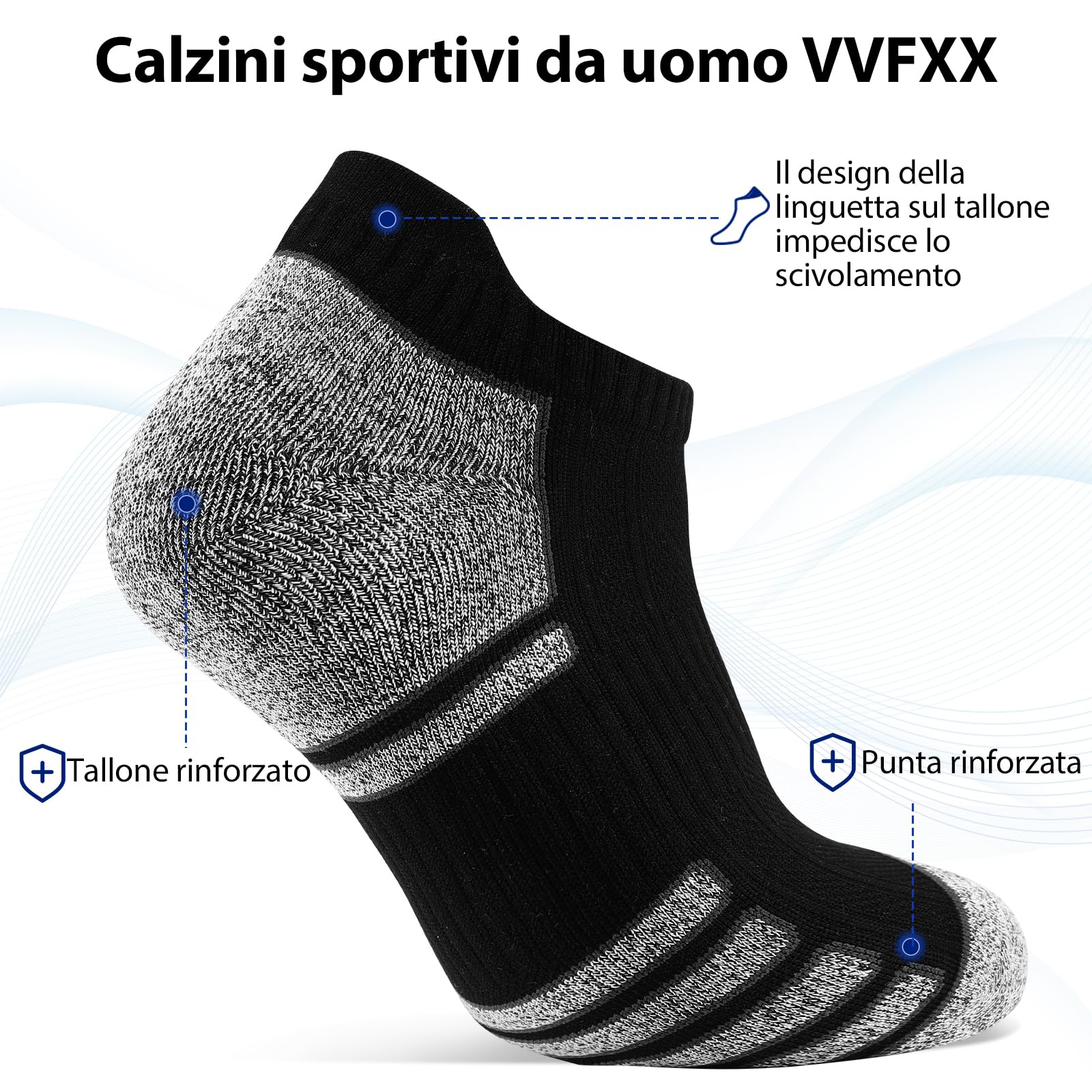 vvfxx Calze Corte Uomo Supporto Arco Plantare,Calzini Uomo Corti Estivi,Calzini Cotone Uomo,Antiodore e Traspirante,6 Paia
