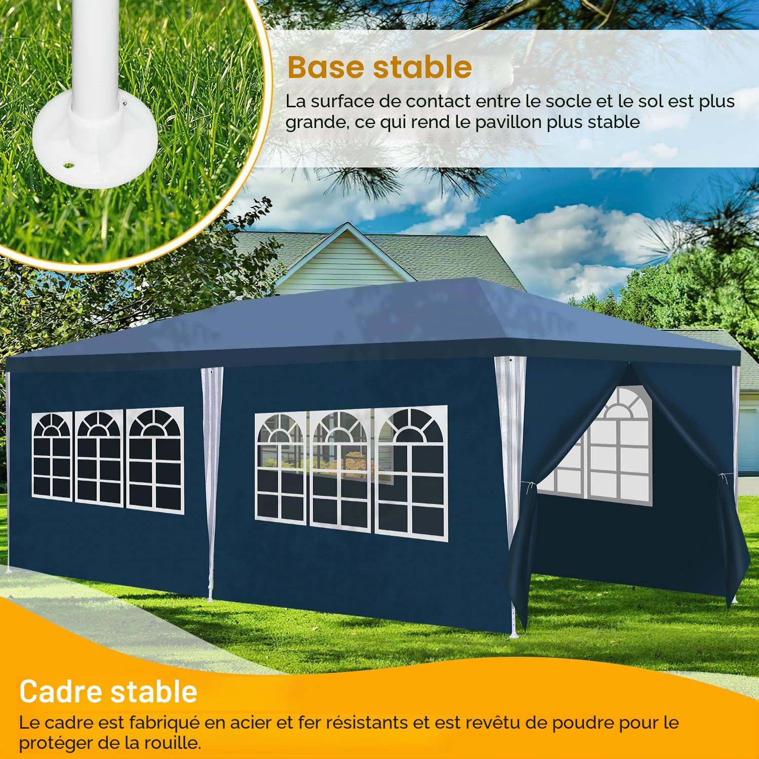 Tonnelle imperméable 3 x 6 m avec 4 Panneaux latéraux, Protection UV, pour Jardin, Mariage, extérieur, fête, Camping (Bleu)