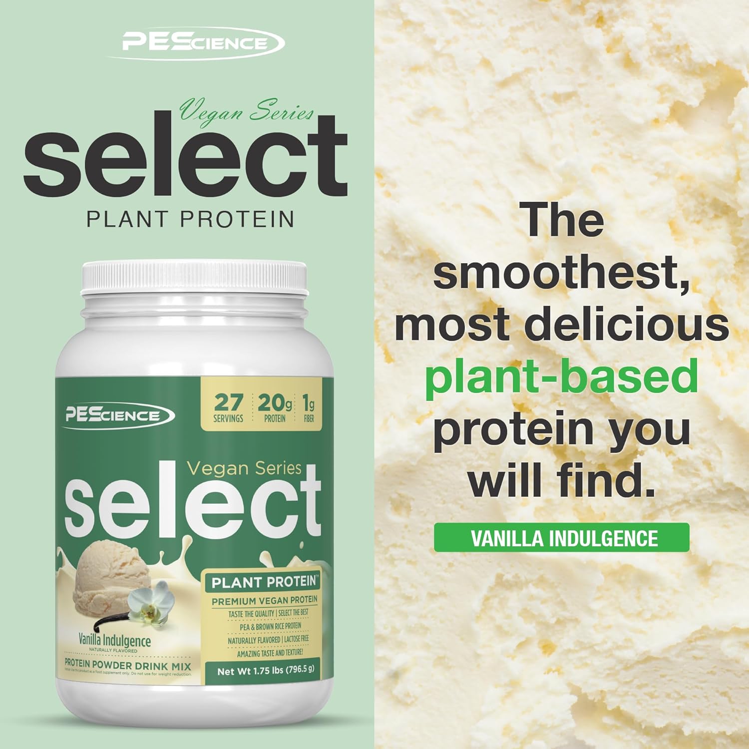 PEScience Select Vegan Protein Powder, Plant Based Protein Powder, Amazing Taste, Smooth Texture, Pea and Brown Rice Blend, Dairy Free, Lactose Free, Gluten Free - Vanilla Indulgence, 27 Servings - Image 3