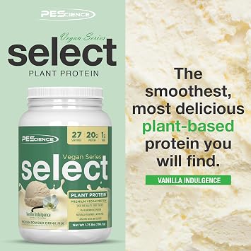 PEScience Select Vegan Protein Powder, Plant Based Protein Powder, Amazing Taste, Smooth Texture, Pea and Brown Rice Blend, Dairy Free, Lactose Free, Gluten Free - Vanilla Indulgence, 27 Servings