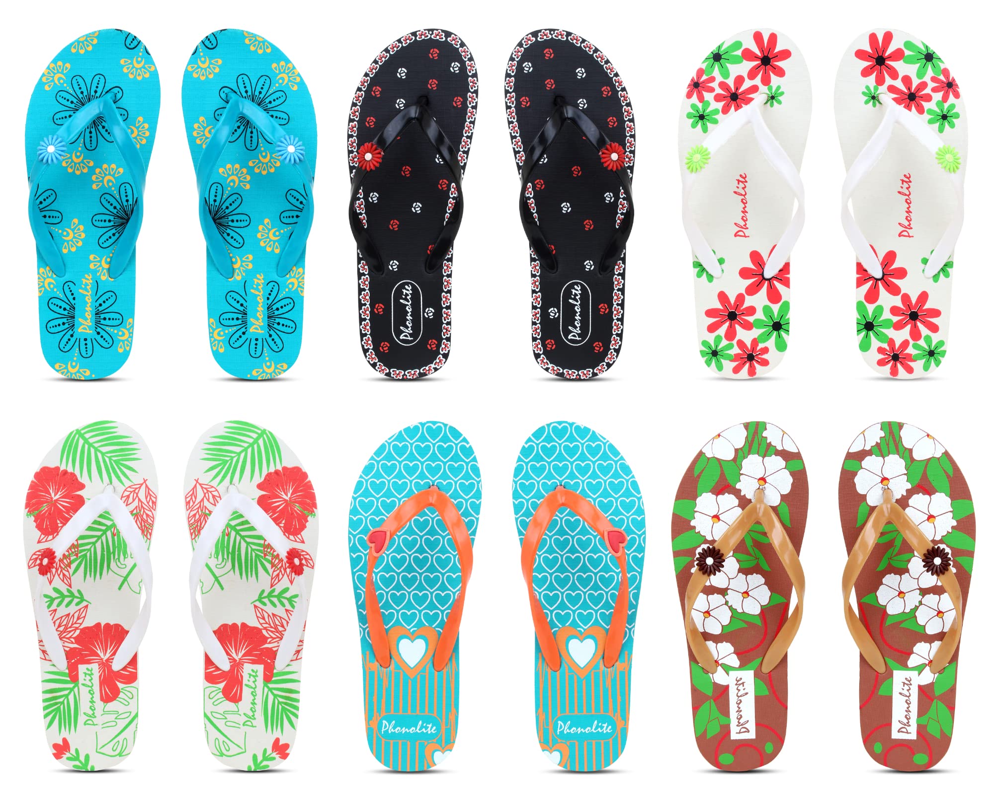 Phonolite Daily use casual wear printed hawaii chappal slipper for women and girls pack of 6 (B0BG2FY77M) Amazon Price History, Amazon Price Tracker