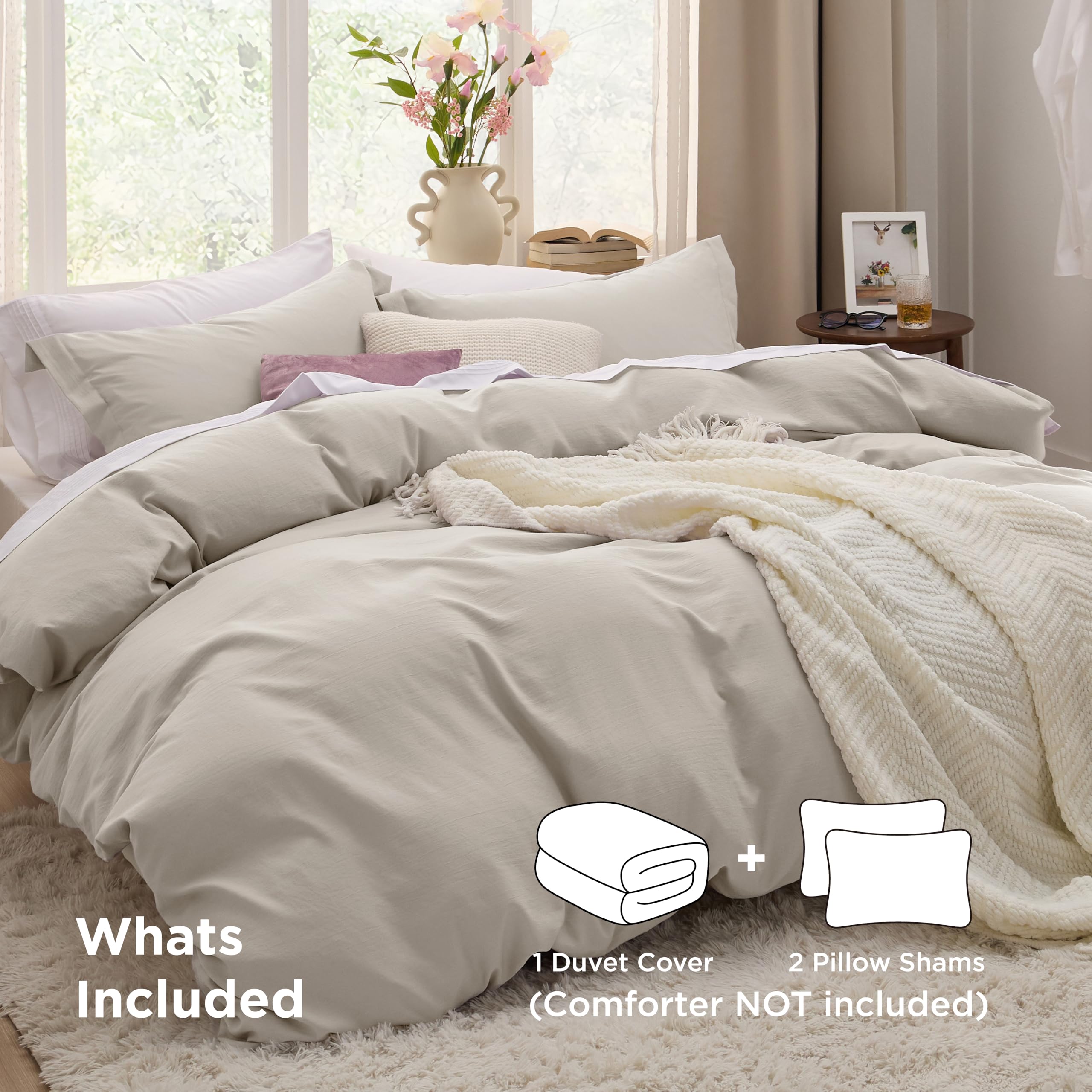 Bedsure Bedsure Duvet Cover King Size - 3 Pieces Prewashed Cotton-Like Extra Soft Bedding Set, Includes 1 Duvet Cover 104x90 Inches with Zipper Closure & 2 Pillow Shams, Linen, Comforter Not Included in use