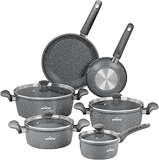 HOMELUX 10-Piece Induction Pot Set, Pots & Pan Set with Marble Non-Stick Coating and Lid, Pans 20/28 cm, 20/24/28 cm Casserole, 16 cm Sauce Pan, Healthy Cookware for All Hobs