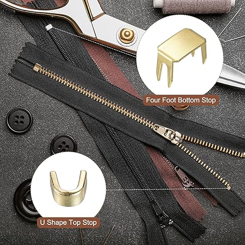 Miniatura 7 de uxcell Kit de reparación de cremallera, caja de retención deslizante de pestillo de metal #5, pasadores de inserción y topes inferiores superiores