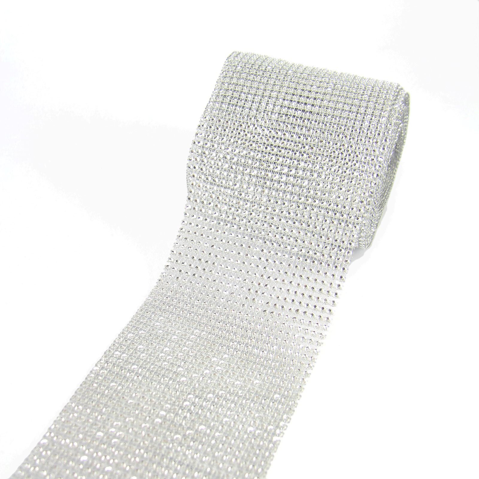 24 Row Diamante Effect Mesh Full Rolls! 10 Yards! Diamonte Trim Crystal Wrap[Silver,1 Yard]